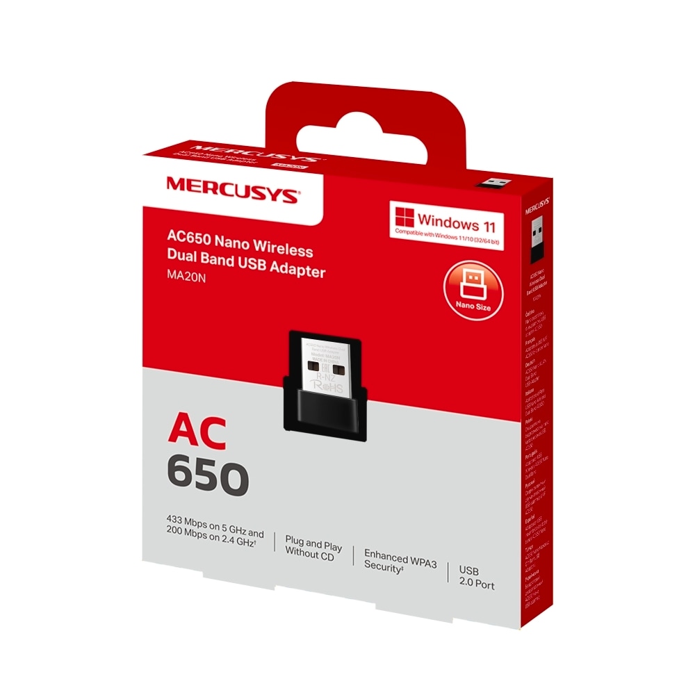 TP-Link WLAN-Dongle »Mercusys MA20N AC650 Nano«, (650 Mbit/s 5 GHz), Wi-Fi 5, Plug&Play, Windows 10/11