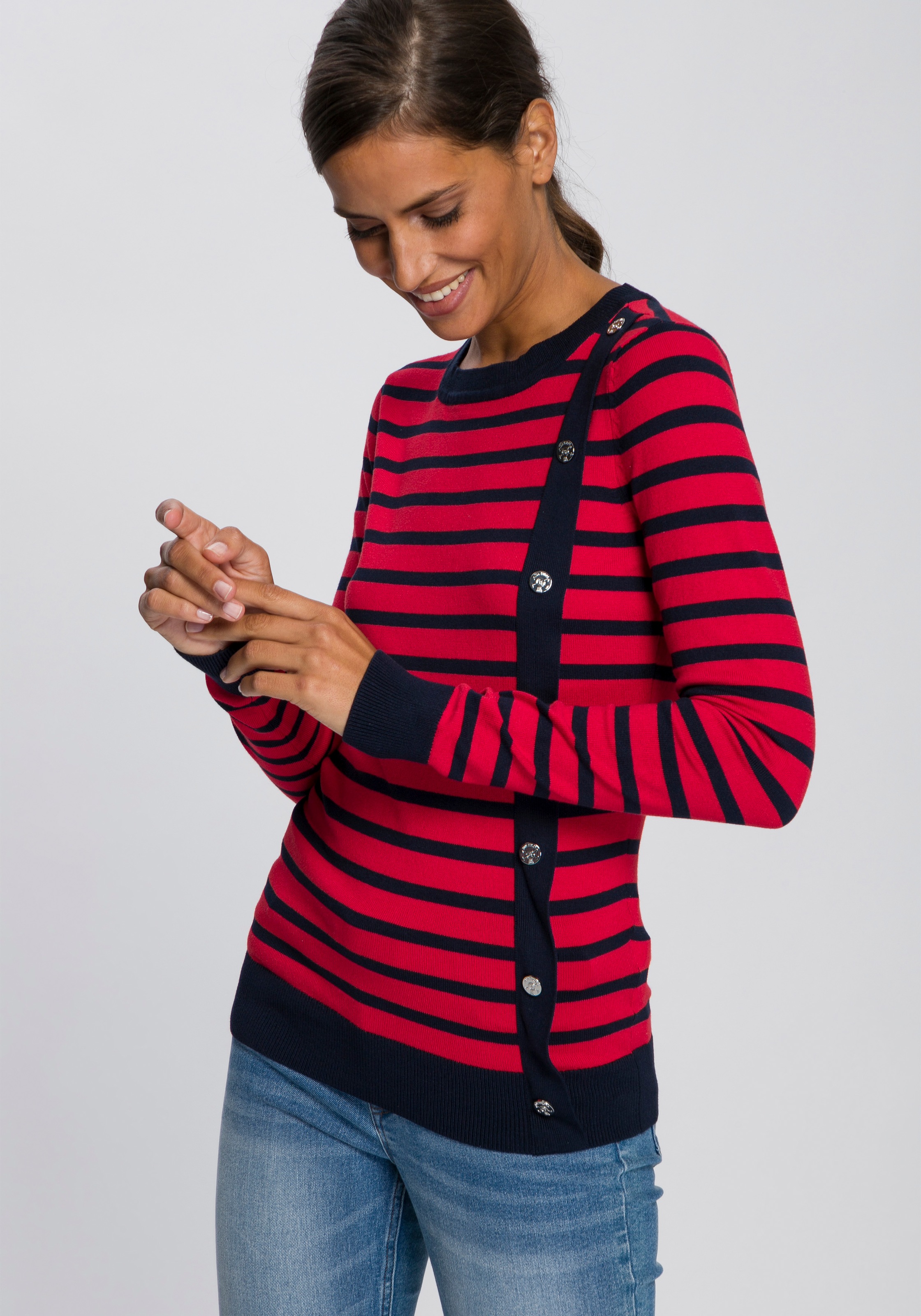 Image of TOM TAILOR Polo Team Rundhalspullover, mit maritimer Zier-Knopfleiste auf dem Vorderteil bei Ackermann Versand Schweiz