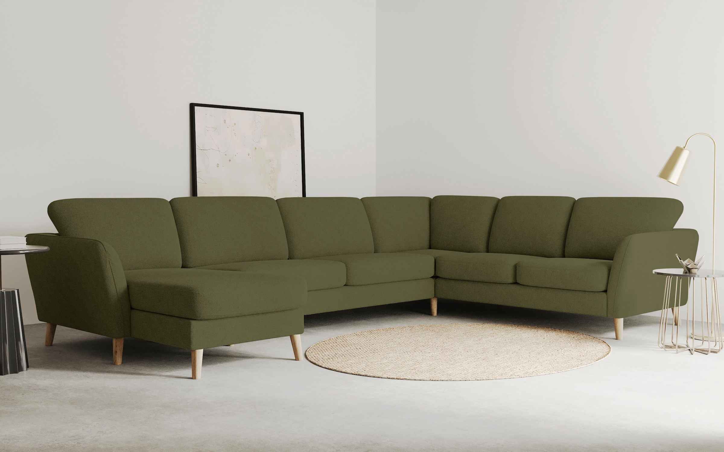 Image of GOODproduct Wohnlandschaft "MARSEILLE XXL 349cm, U-Form, Ottomane rechts/links wählbar" Massivholzbeine aus Eiche, In verschieden Bezügen und Farbvarianten
