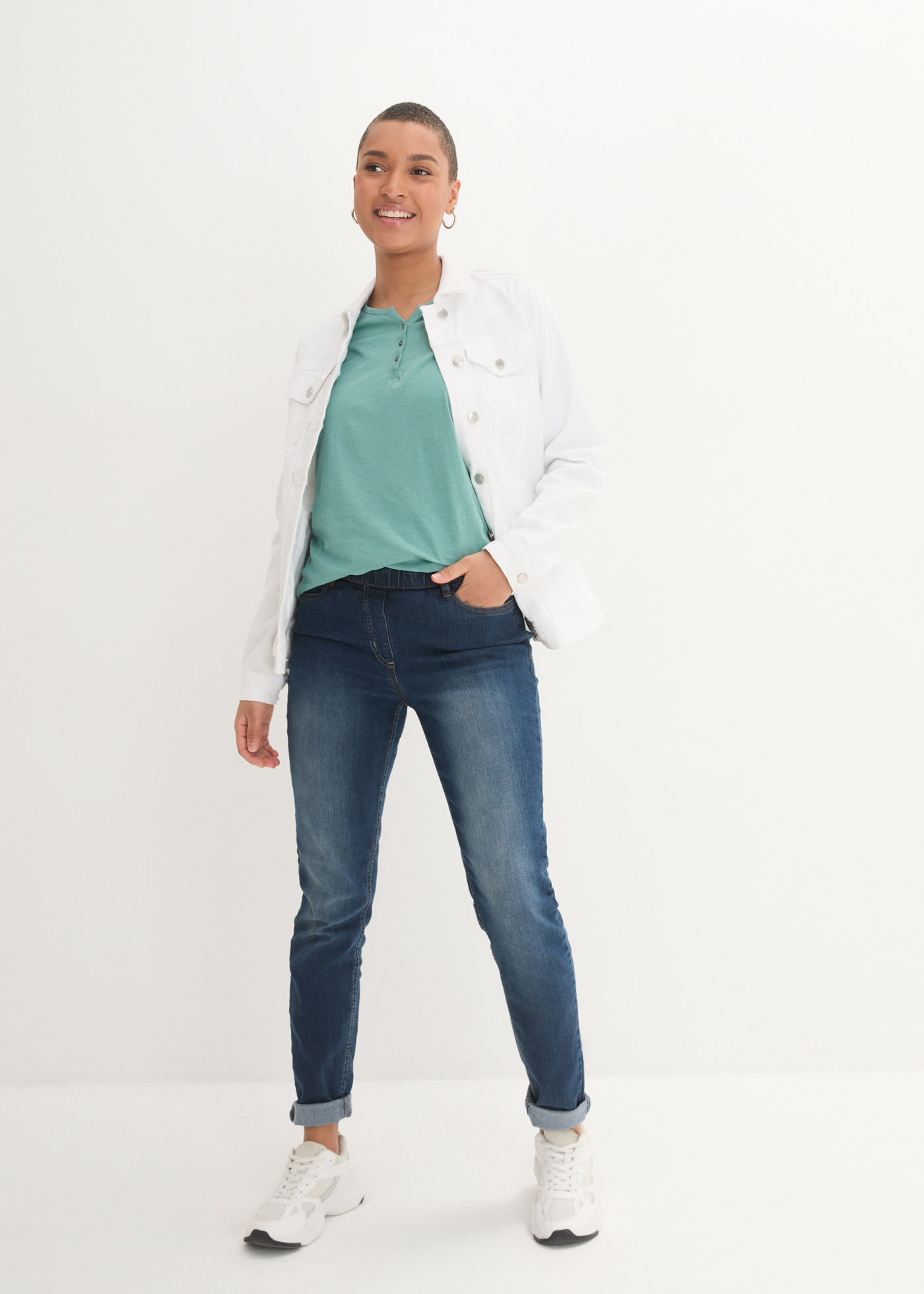 bonprix Langarmshirt 1 tlg. gerade Passform, Krempelärmel, Henley-Ausschnitt