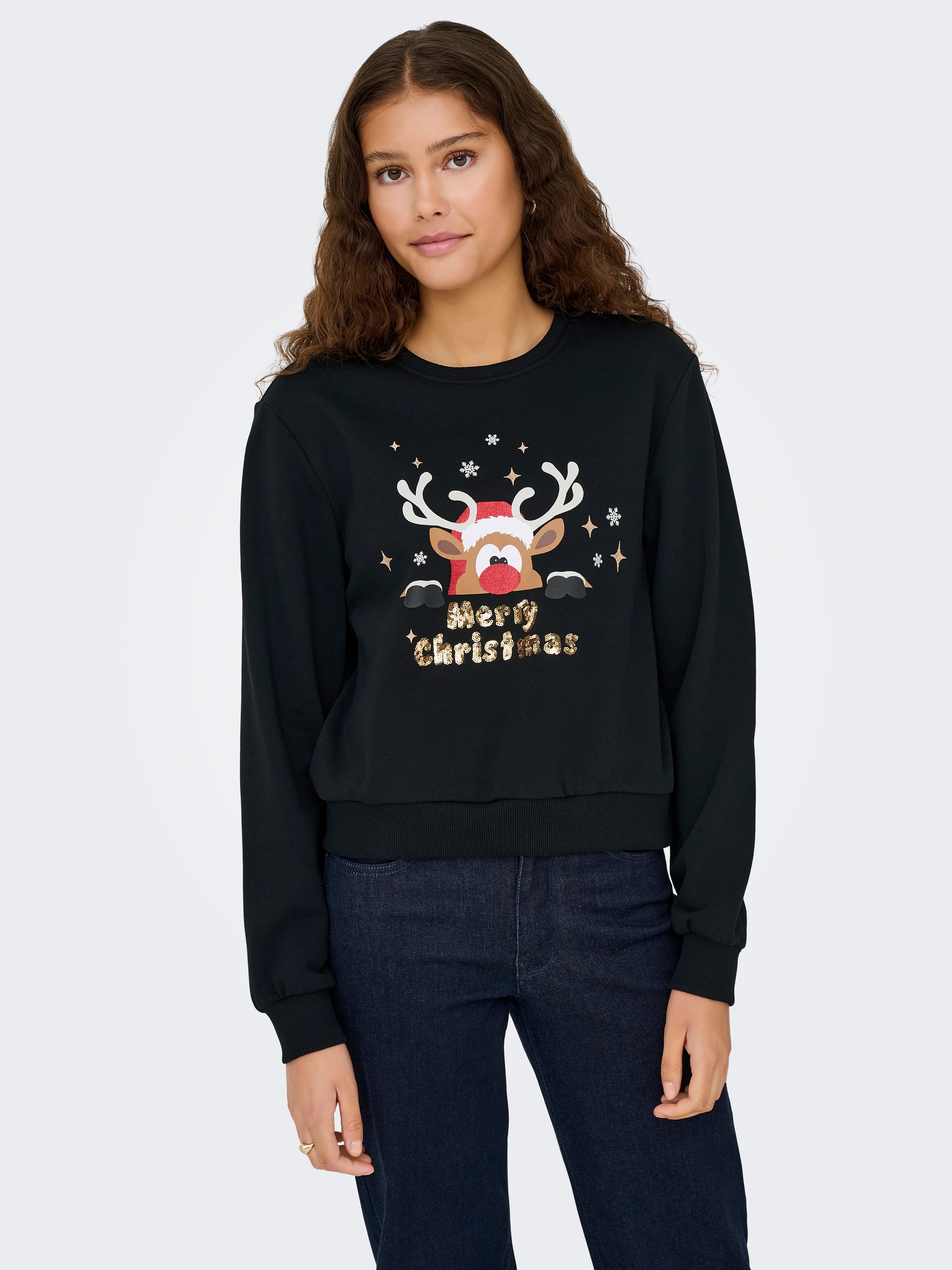 Image of ONLY Weihnachtssweatshirt "ONLYDA XMAS L/S O-NECK BOX SWT", Baumwollmischung, regular fit