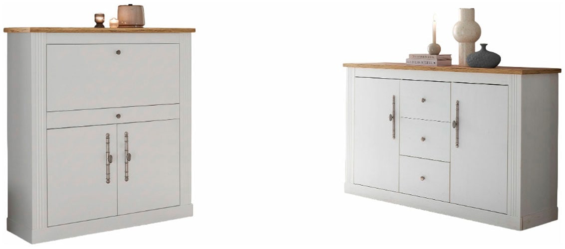 GOODproduct Büromöbel-Set »Westminster, wohnliches Home-Office, Büro in zwei Farben verfügbar« Set, 2 tlg. enthält Sekretär und Sideboard im Landhausstil, mit Kabelkanal