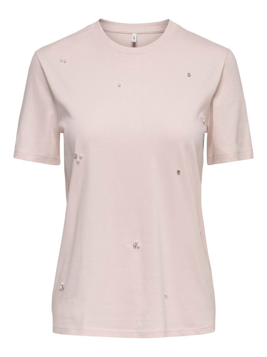 Image of ONLY Kurzarmshirt "ONLPARKER S/S O-NECK BLING TOP BOX JRS" Materialmix, regular fit, Rundhals, mit Strass-Stein Detail