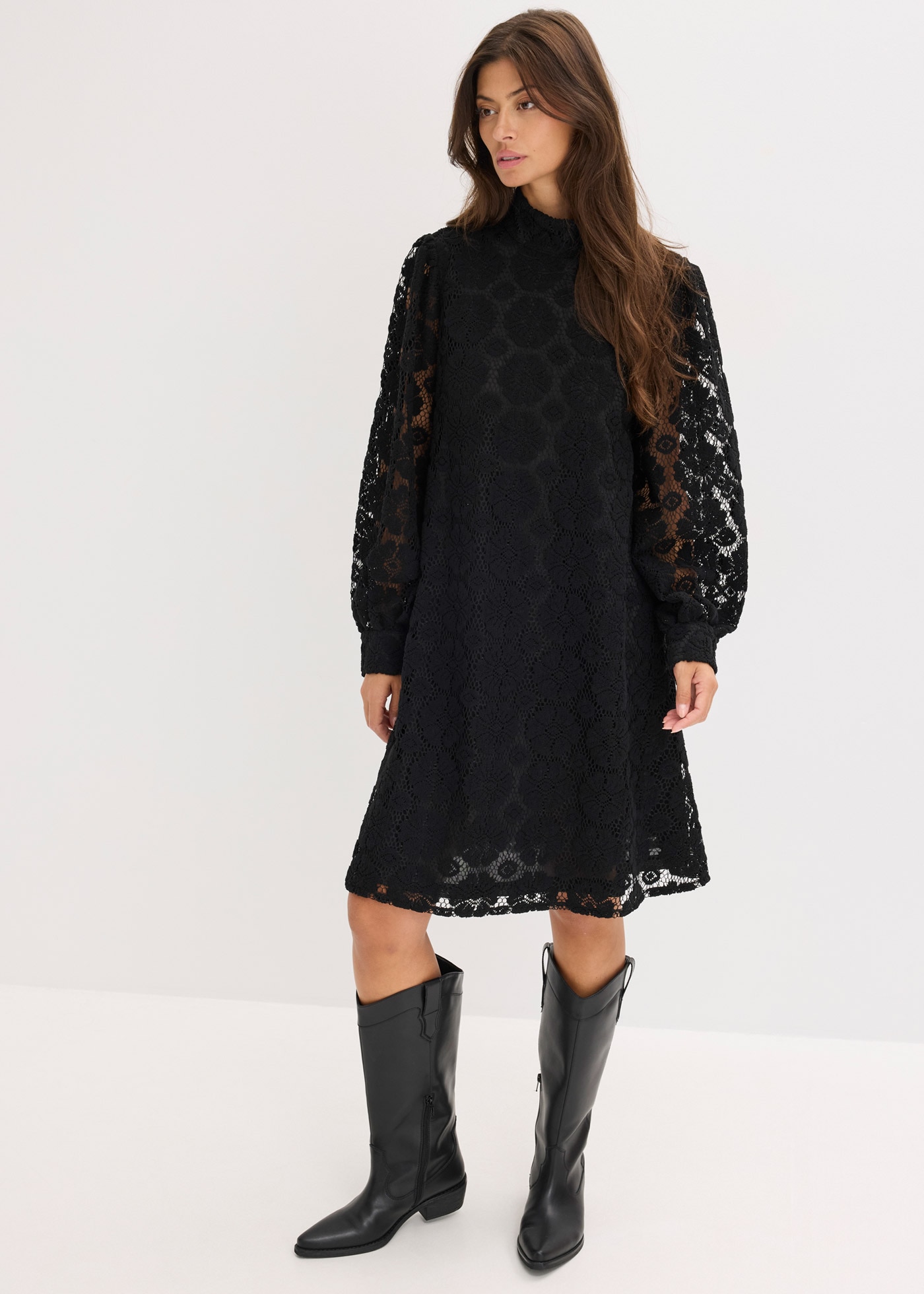 Image of bonprix Minikleid "Minikleid aus Spitze" festlicher Stil, aus Polyester, A-Linie Passform, mit Stehkragen