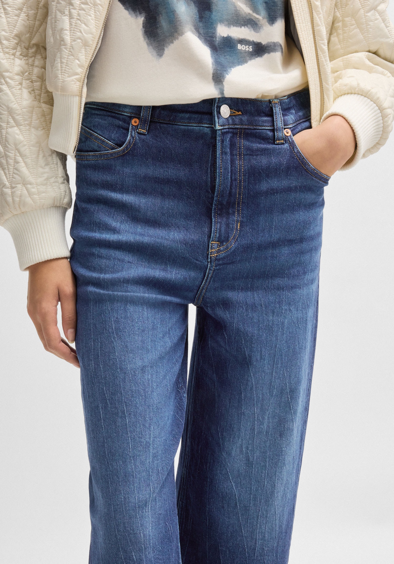 BOSS ORANGE Weite Jeans »Marlene High Rise Hochbund High Waist Premium Denim Jeans«, (BOSS ORANGE DENIM), weite Beinfom, cropped