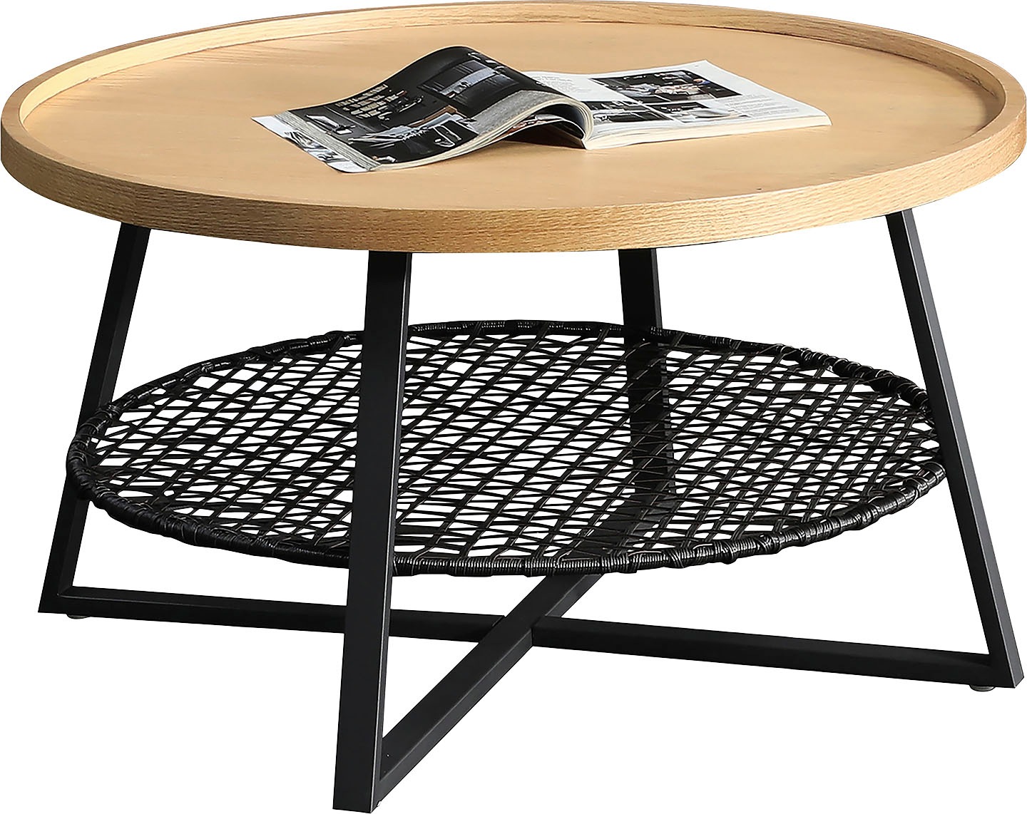 Image of SalesFever Couchtisch, Ablagefläche unter der Tischplatte aus Metallrahmen und Polyrattan bei Ackermann Versand Schweiz