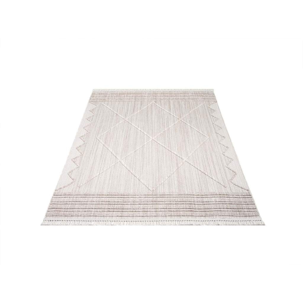 Carpet City Teppich »CLASICO 8931« rechteckig 11 mm Höhe Läufer, Kurzflor, Hochtief-Muster, Boho, Fransen, Wohnzimmer