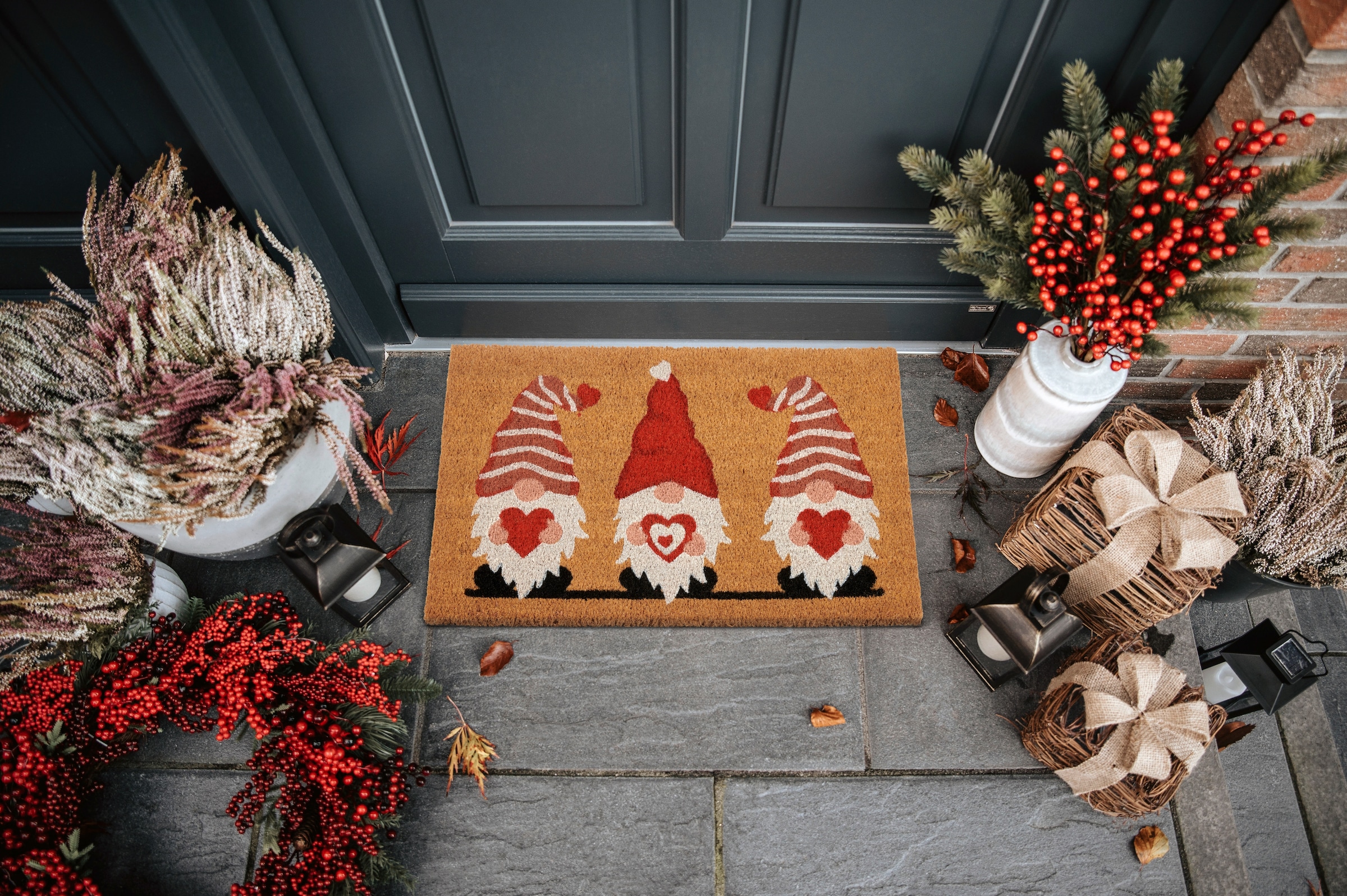 HANSE Home Fussmatte »Kokos Gnome Heart, Türmatte«, rechteckig, 15 mm Höhe, Schmutzfangmatte, Rutschfest, Outdoor, Weihnachten, Kokosmatte, Zwerg