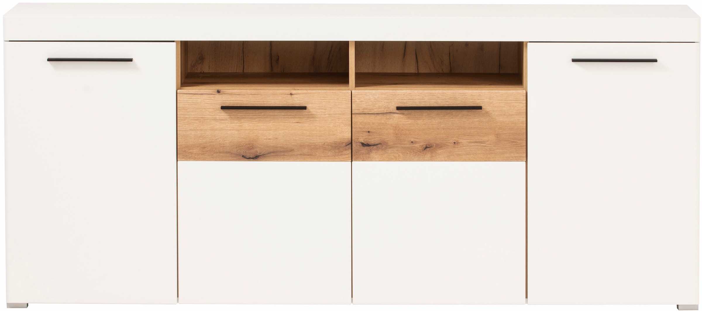 INOSIGN Sideboard »Salerno, moderner Schrank, Highboard in Weiss mit Eiche Evoke Dekor«, Metallgriffe, ausreichend Stauraum, vielseitig einsetzbar, 205cm breit