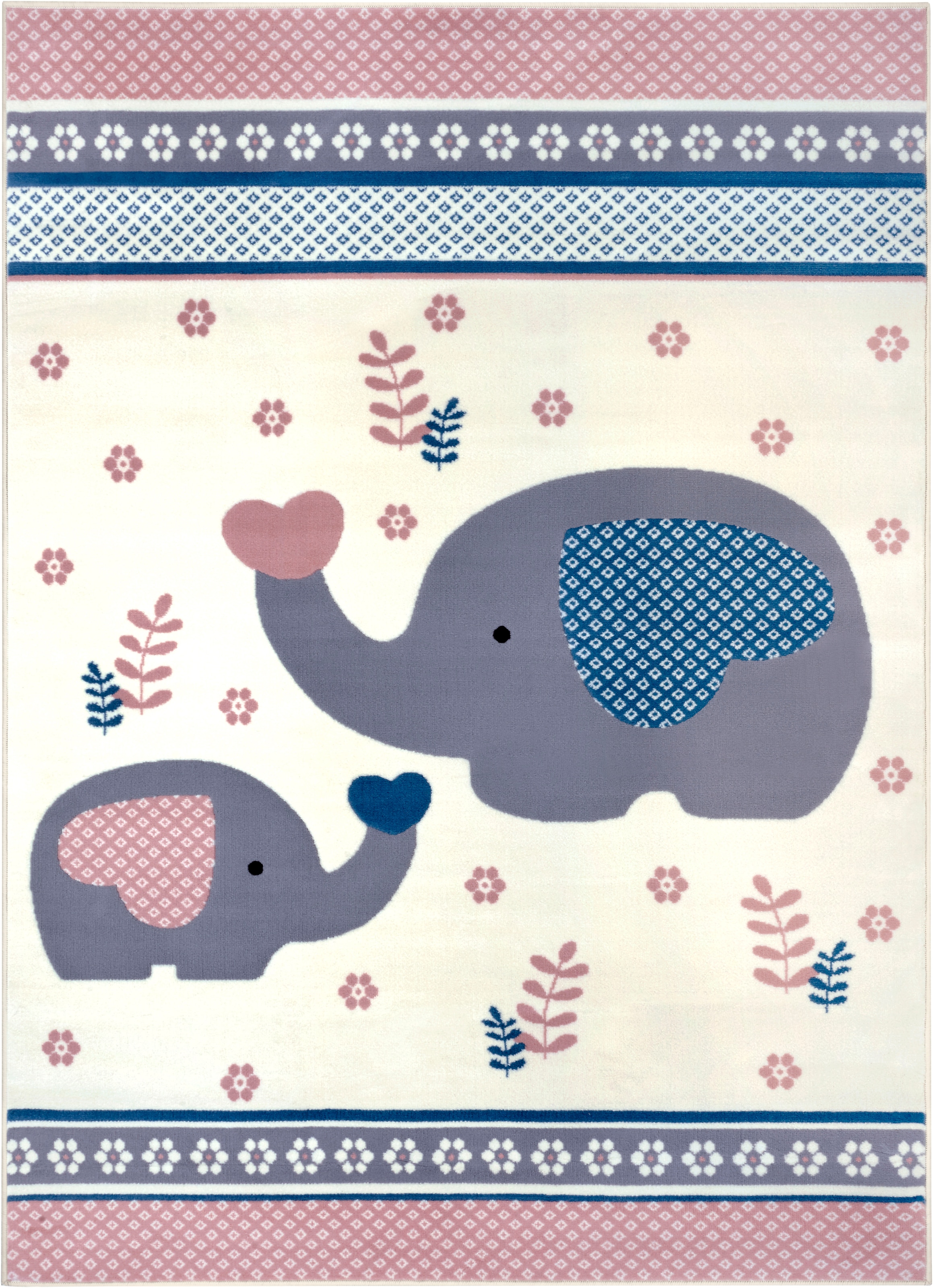 HANSE Home Kinderteppich »Happy Elefant«, rechteckig, 9 mm Höhe, Herz, Blume, Tiermotiv, Kurzflor,Strapazierfähig, Pflegeleicht, Robust