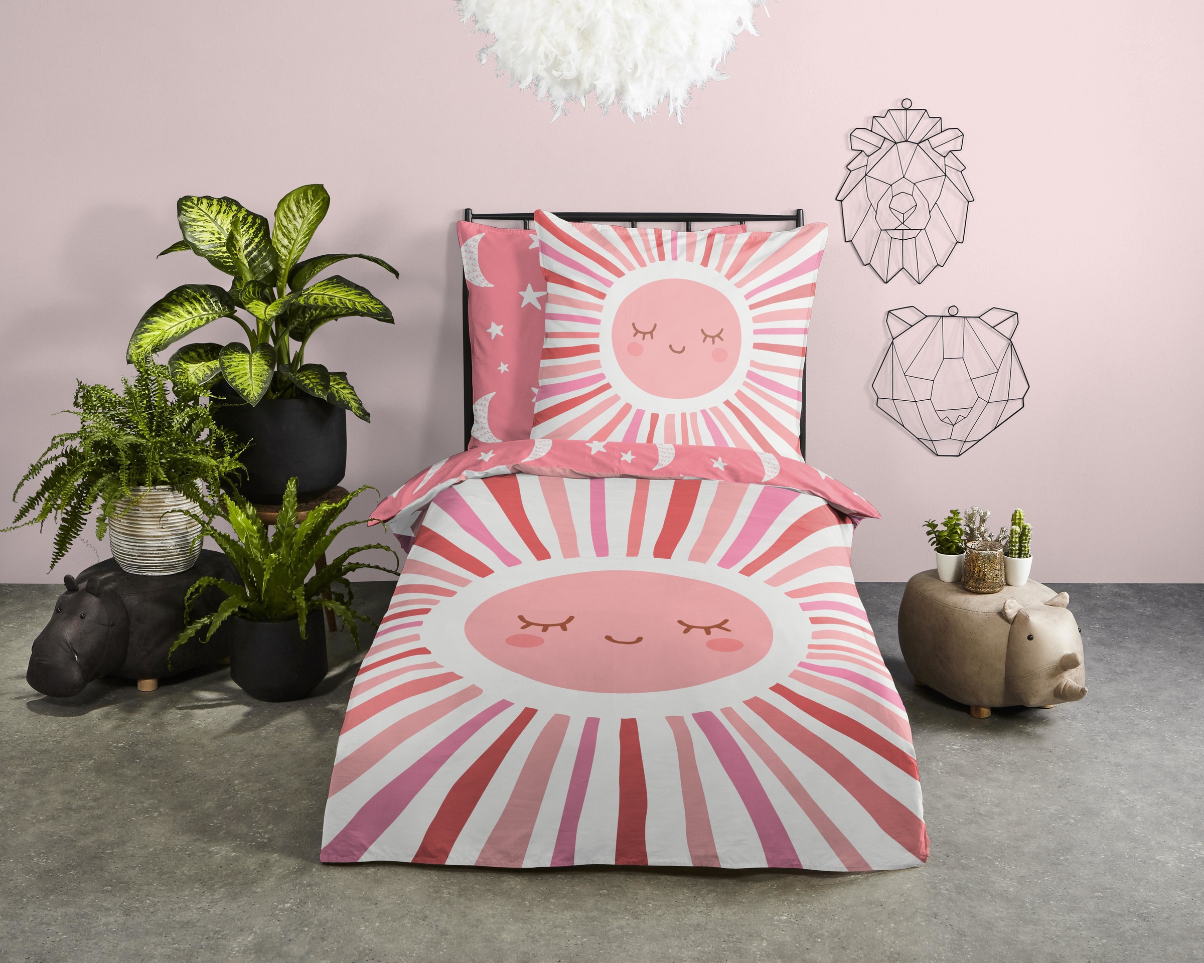 good morning Kinderbettwäsche »Sunnymul«, Baumwolle, 135x200, Reissverschluss, Wendeoptik, Mädchen, Sonne, Rosa