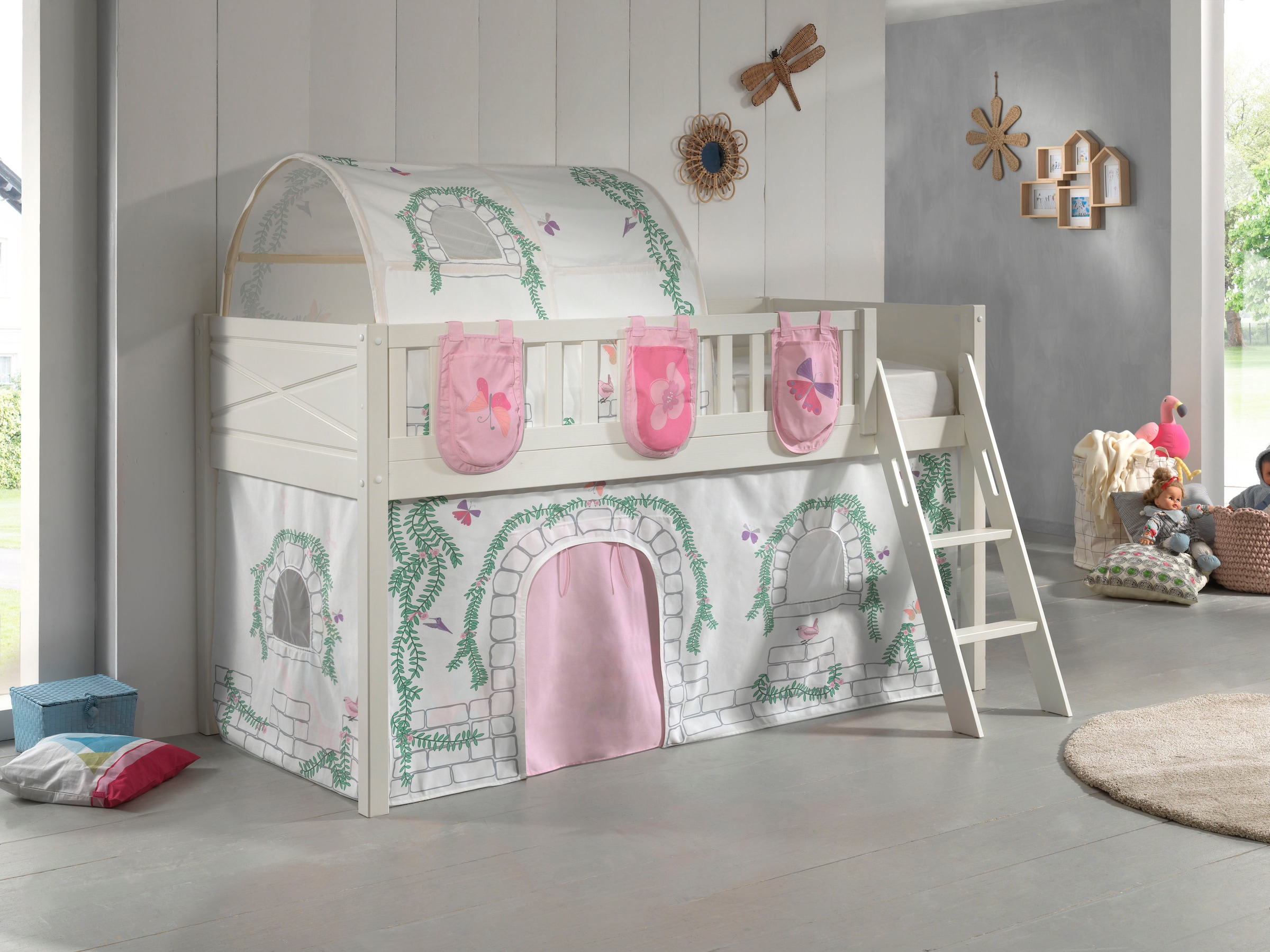 Vipack Lit superposé »Scott« Fabriqué en Europe,  avec échelle, LF 90x200 cm, rideau, sac, tunnel, 4 designs