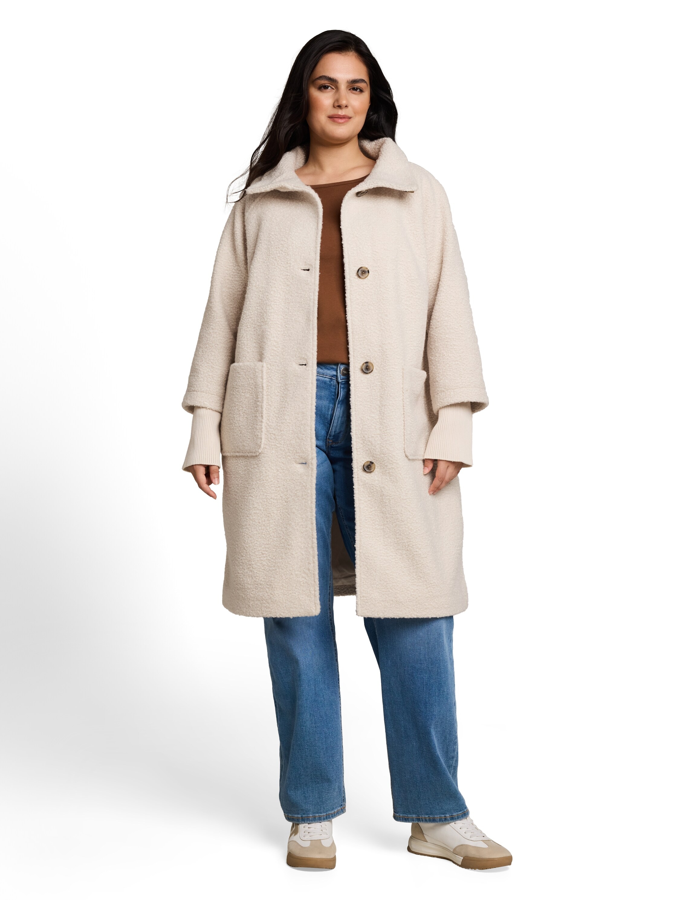 TOM TAILOR PLUS Manteau long Manteau d'hiver / peluche teddy / avec patte de boutonnage et col montant