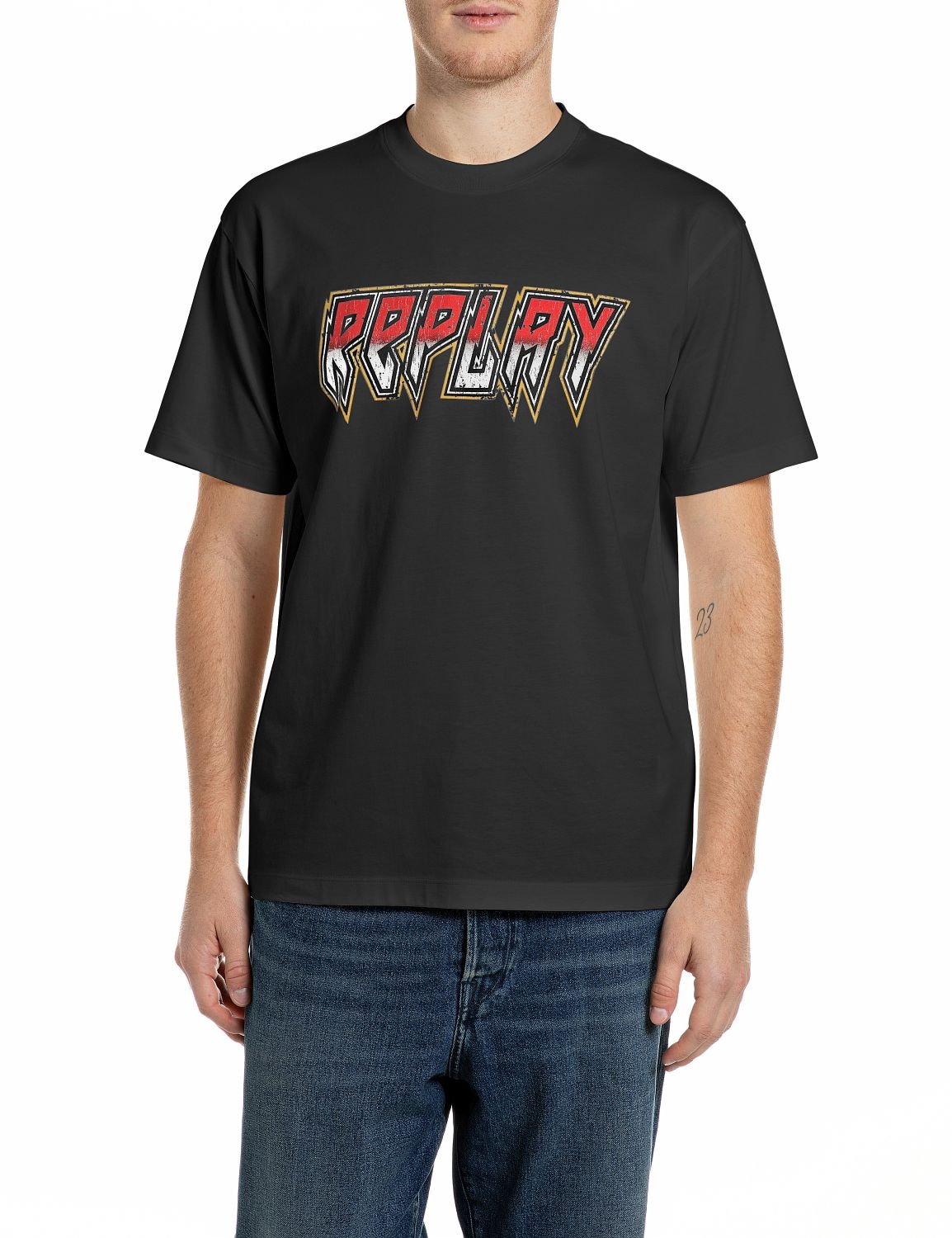Replay T-Shirt mit Frontprint, reine Baumwolle