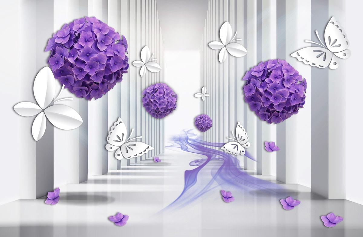 Image of Papermoon Fototapete "BLUMEN-ART DESIGN ABSTRAKT MUSTER KUNST SCHMETTERLINGE"