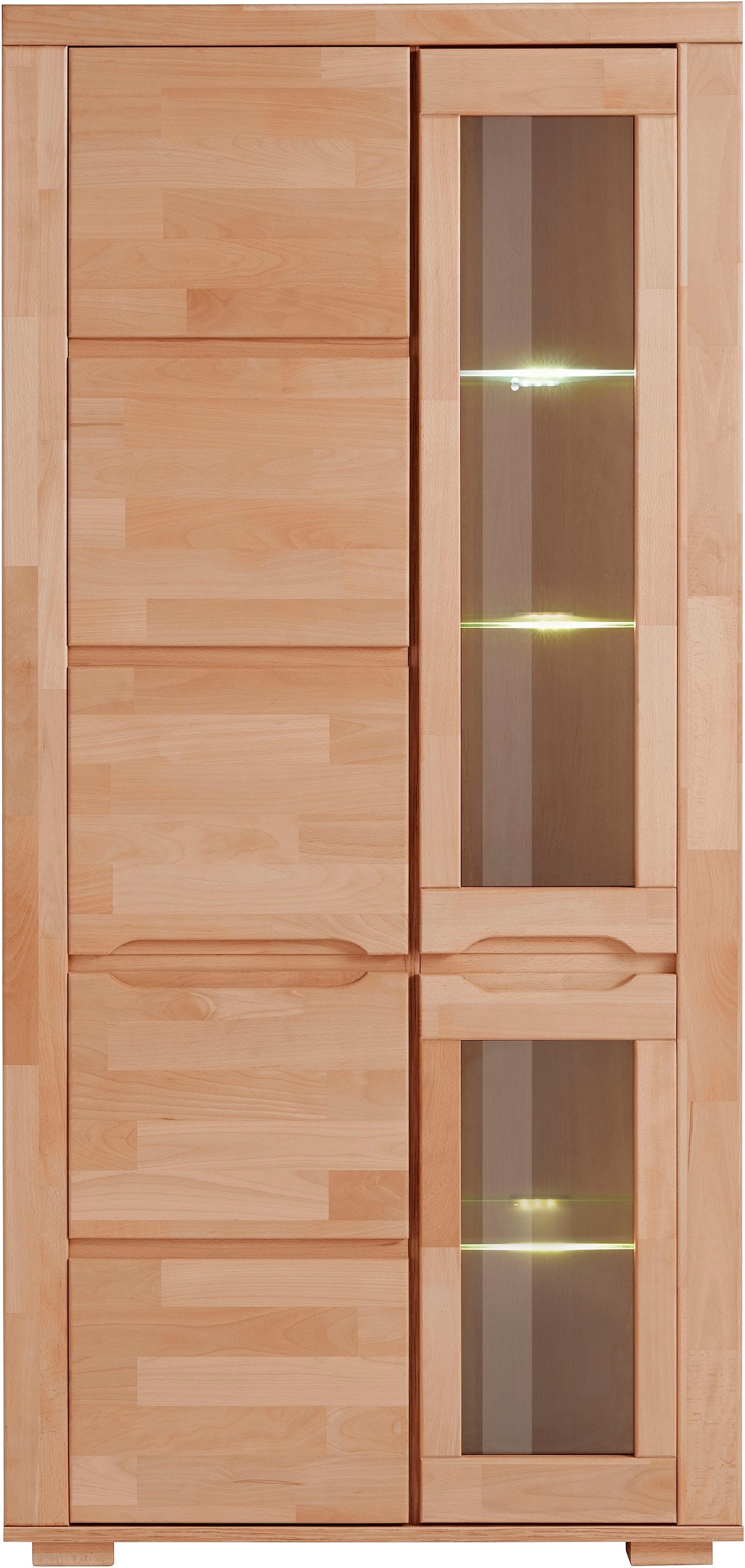 GOODproduct Vitrine »DENIS70, Wohnzimmer, viel Stauraum, verstellbaren Einlegeböden, geölt« B/T/H:90/40/190cm, Front Kernbuche massivholz,10 Fächer, Grifflos