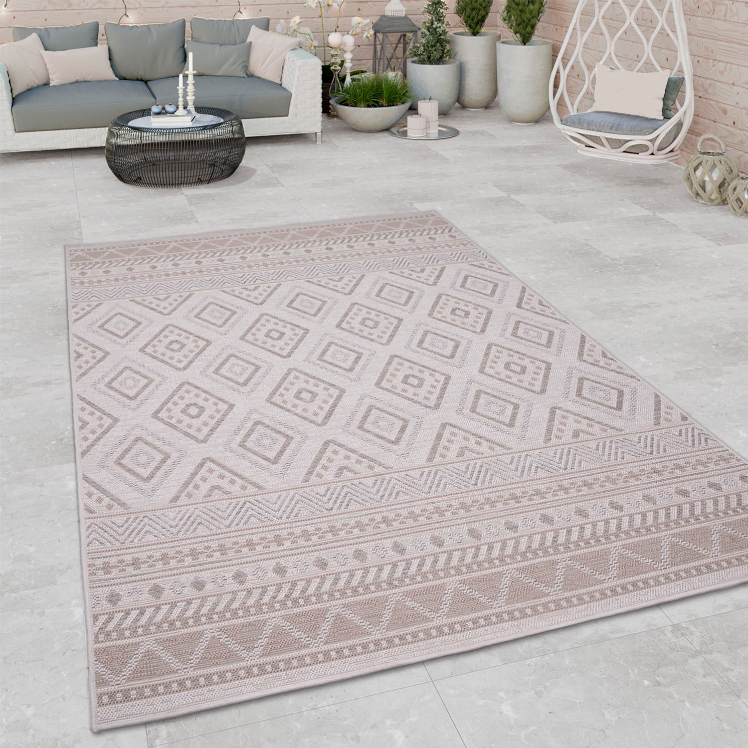 Image of Paco Home Teppich "Vermont 184" rechteckig 4 mm Höhe Flachgewebe, modernes Design mit Rauten, gesteift, Outdoor geeignet