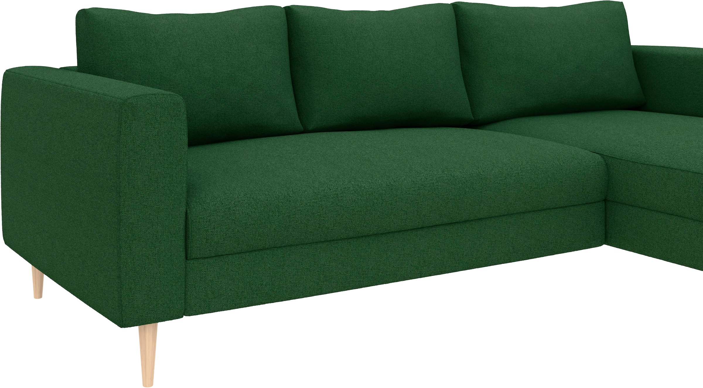 TRENDMANUFAKTUR Canapé d'angle »Amazing, wahlw. mit Schlaffunktion & Bettkasten, Fuss Buche lackiert« Recamiere beidseitig montierbar, L-Form,in Cord o. Struktur, B: 232 cm