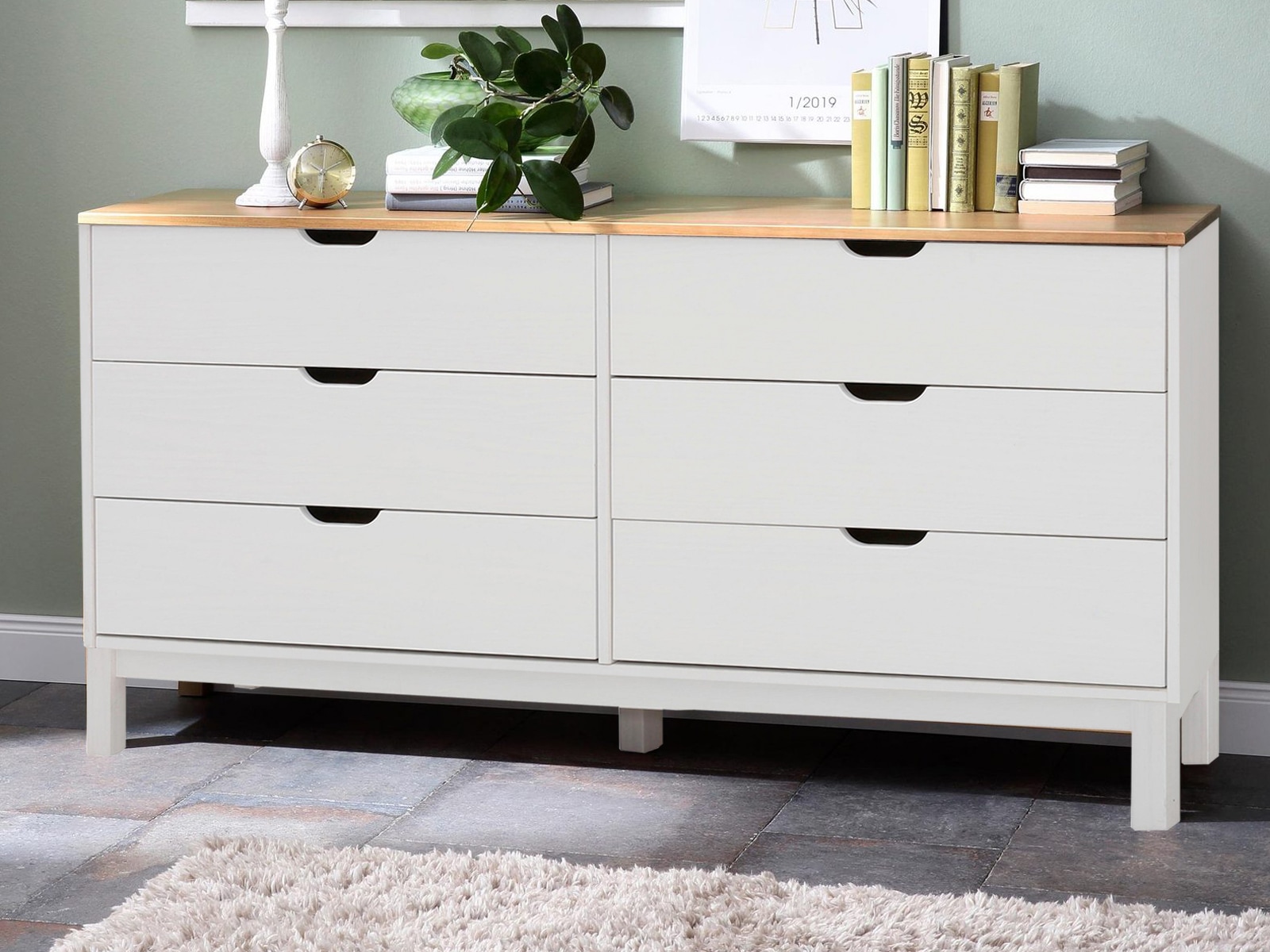 Home affaire Kommode »Post«, massives Kiefernholz, mit vielen Stauraummöglichkeiten, Breite 150 cm