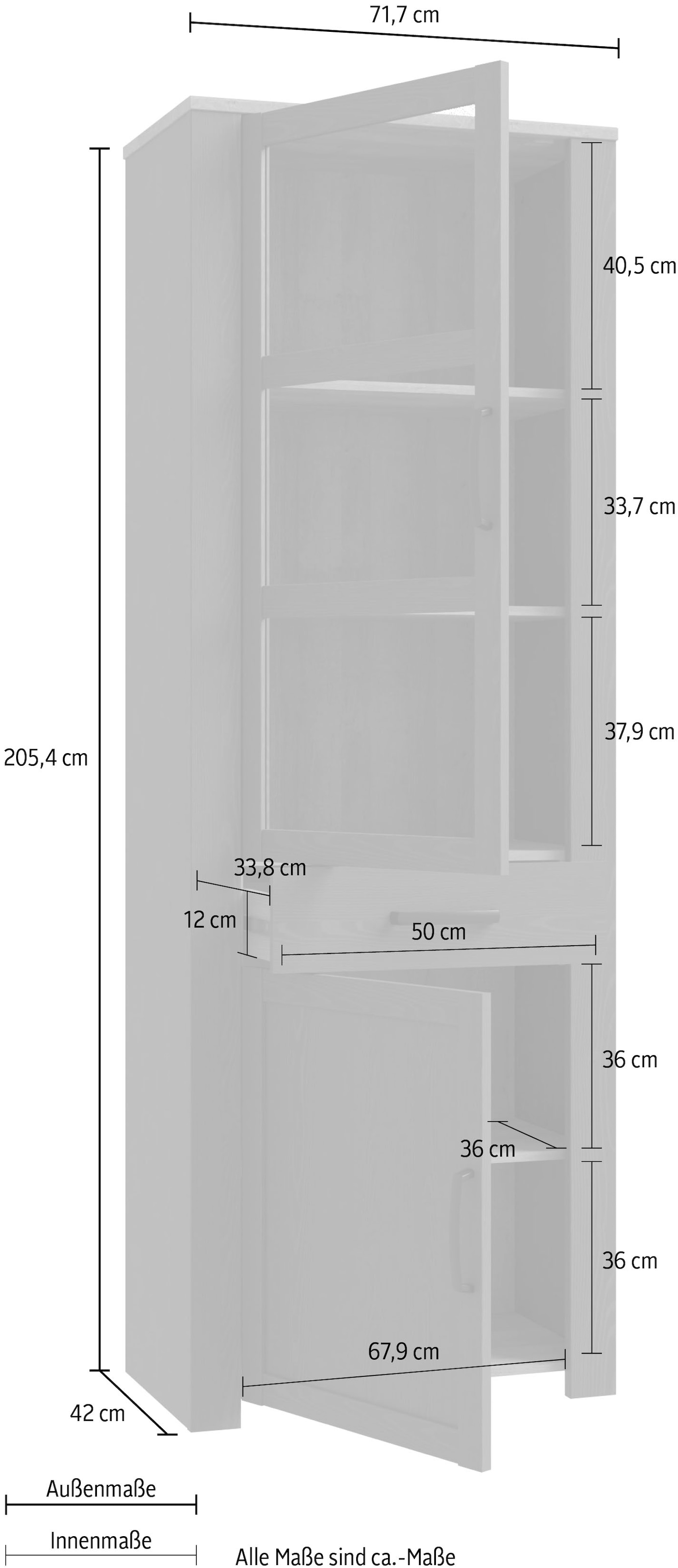 FORTE Buffet haut »Bohol, Vitrine, 1 Glastüre,1 SK, 1 Türe« Largeur 71 cm