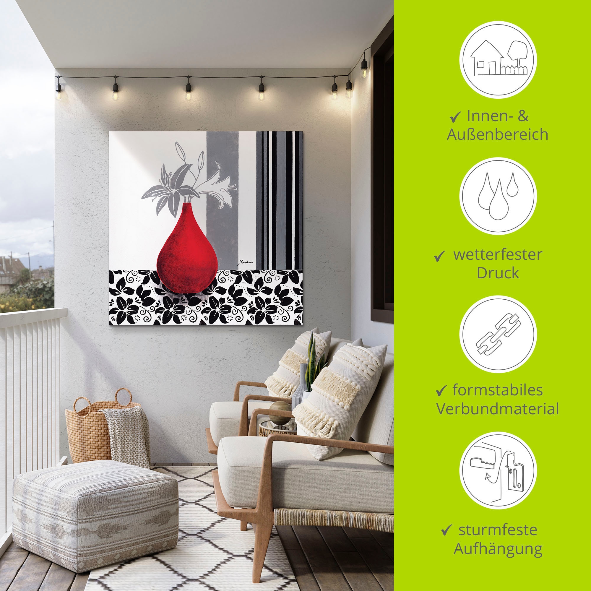 Artland Wandbild »Blumenmuster«, Vasen & Töpfe, (1 St.), als Alubild, Outdoorbild, Poster in verschied. Grössen