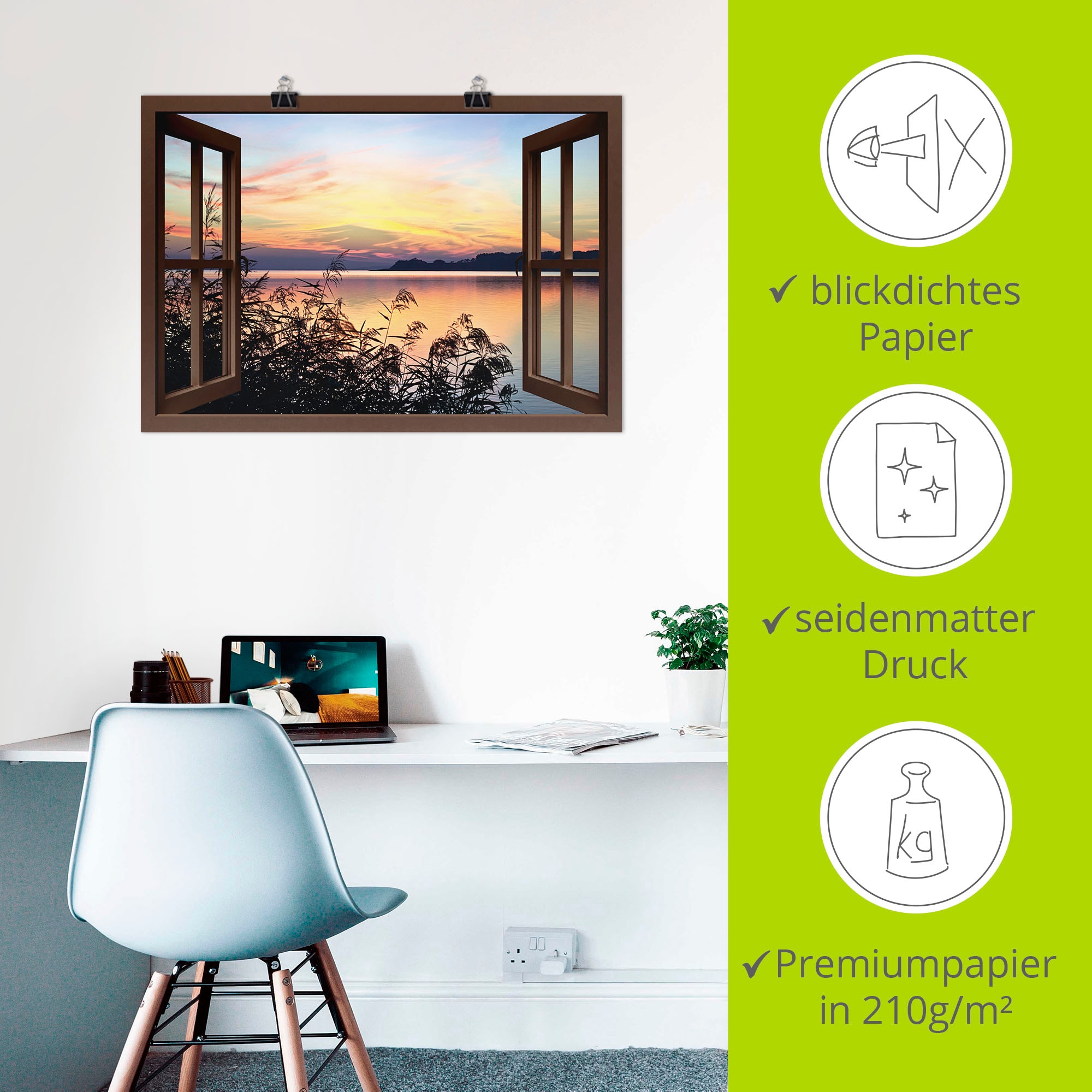 Artland Wandbild »Fensterblick - Abendrot im Schilf«, Fensterblick, (1 St.), als Leinwandbild, Poster in verschied. Grössen