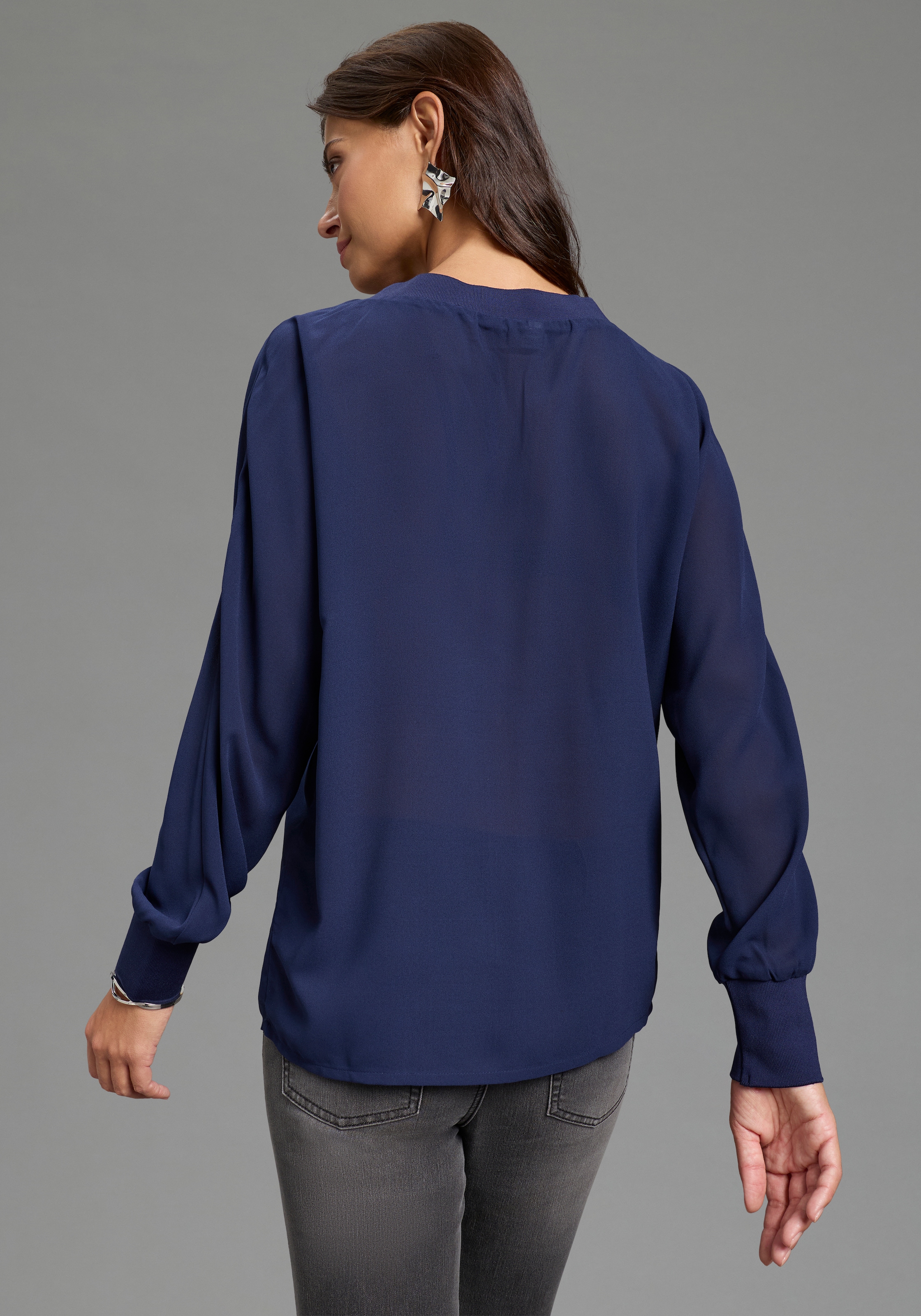 Laura Scott Blouse en mousseline leicht transparent, mit Fledermaus-Ärmeln, und V-Ausschnitt