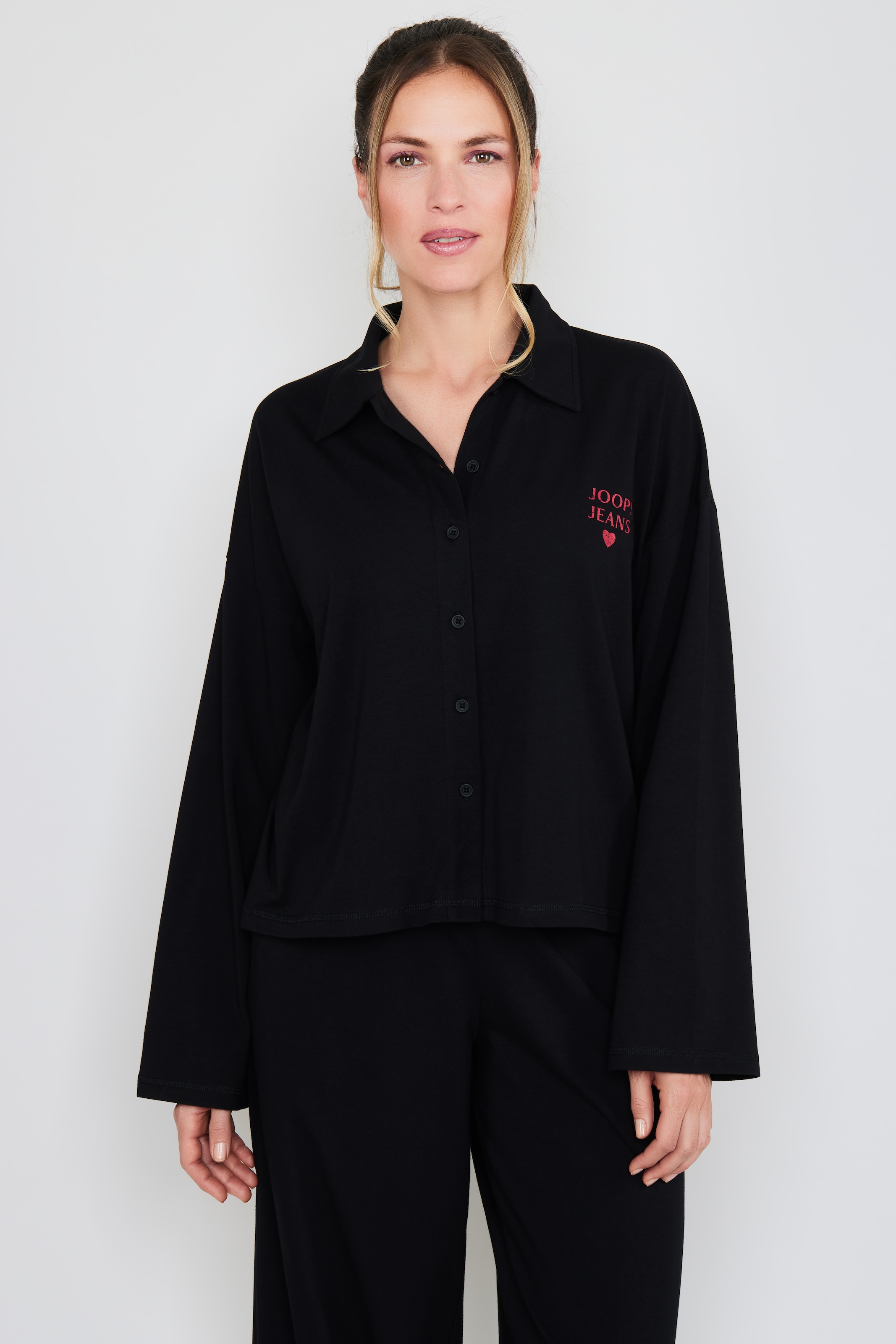Image of JOOP Jeans Pyjamaoberteil "After Dark (JOOP Jeans)" Knopfleiste, Langarm, Logo-Print, Regular Fit