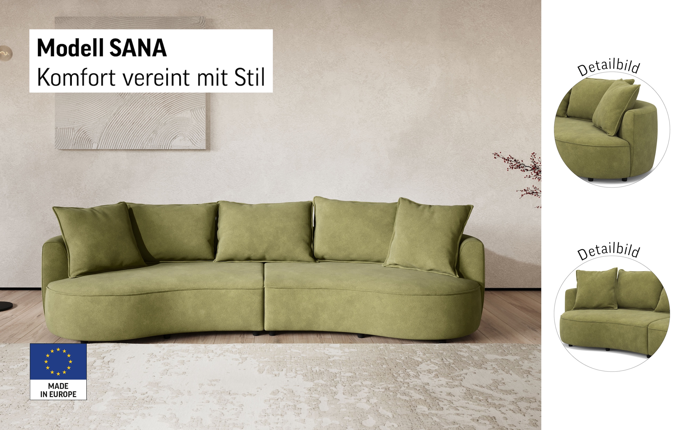 COTTA Loungesofa »Sana, Breite 296 cm« Loungesofa mit Wellenunterfederung