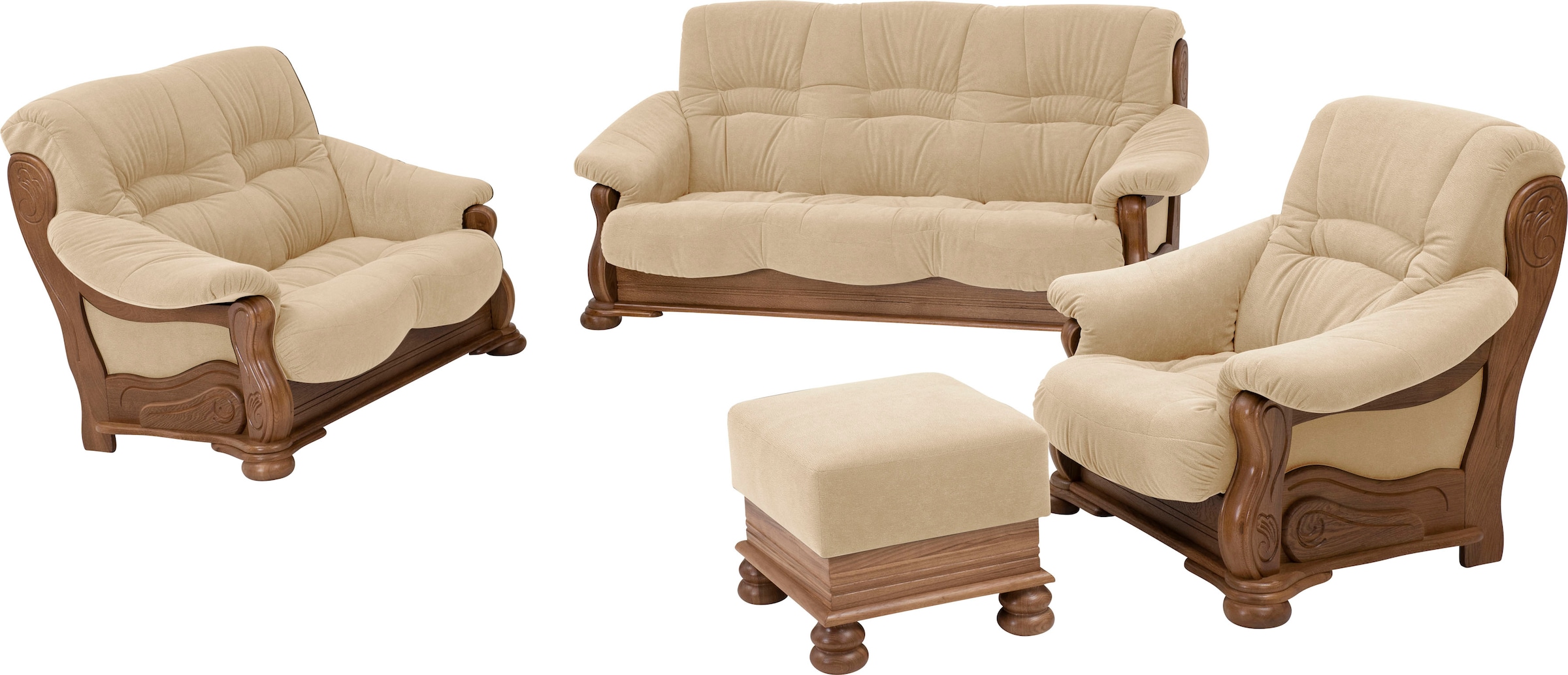 Max Winzer® Polstergarnitur »Texas Set besehend aus 2er- und 3er-Sofa, bequeme legere Polsterung«, mit dekorativem Eichenholzgestell, Retro Klassiker