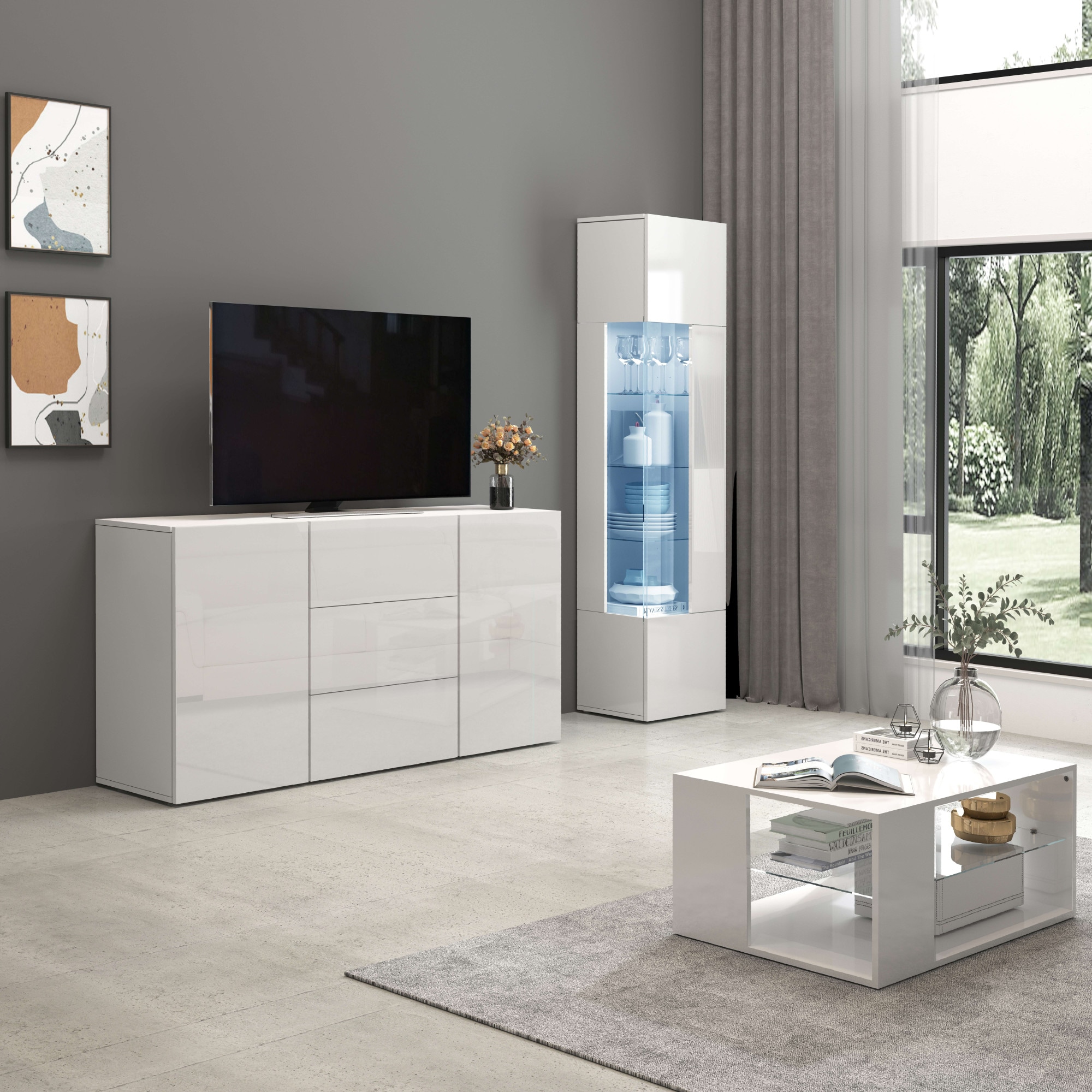 INOSIGN Couchtisch »Egypt Couchtisch,Sofatisch«, (1 St.), Aus glänzend weiss lack. Holz, mit Glasablage,rechteckig,Breite 90 cm
