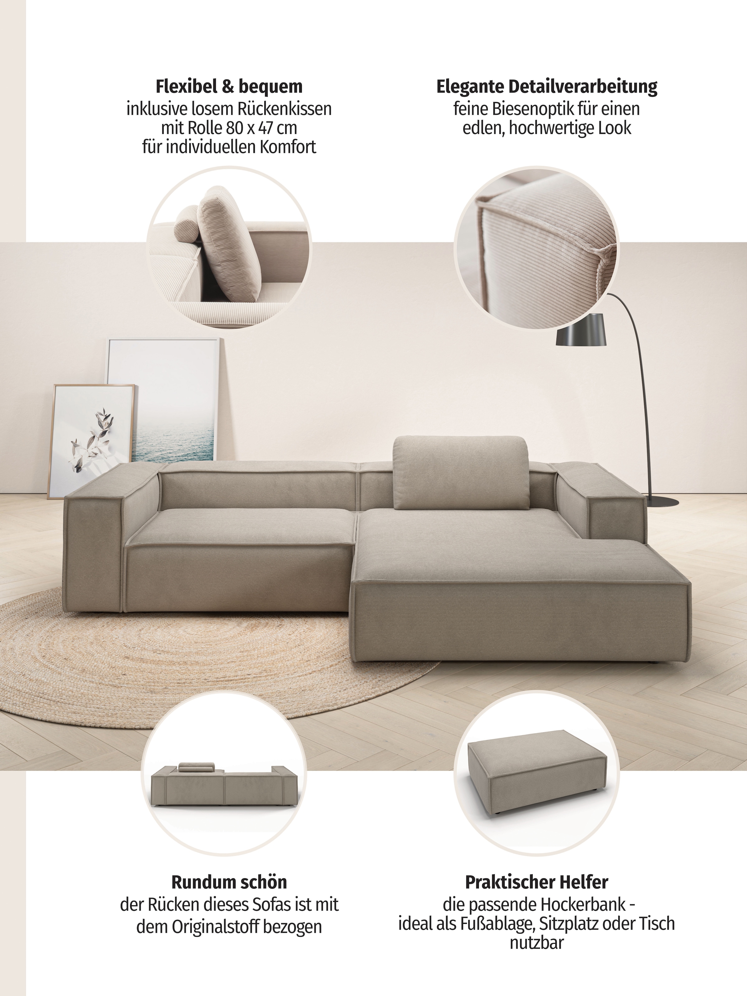 Home affaire Ecksofa »Watertown, modernes XXL L-Form, 306 cm breit« Grosszügiges Lounge-Sofa mit viel Platz für die Familie