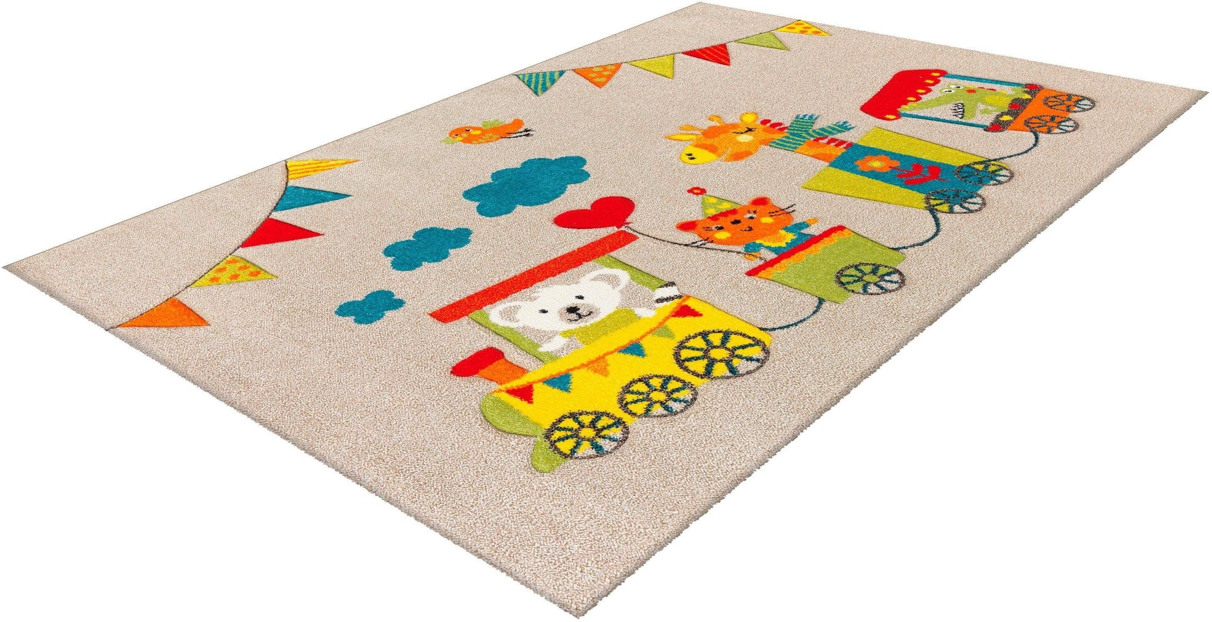 Image of calo-deluxe Kinderteppich »Pinda 4461«, rechteckig, 18 mm Höhe, Eisenbahn Tiermotive, Kurzflor bei Ackermann Versand Schweiz