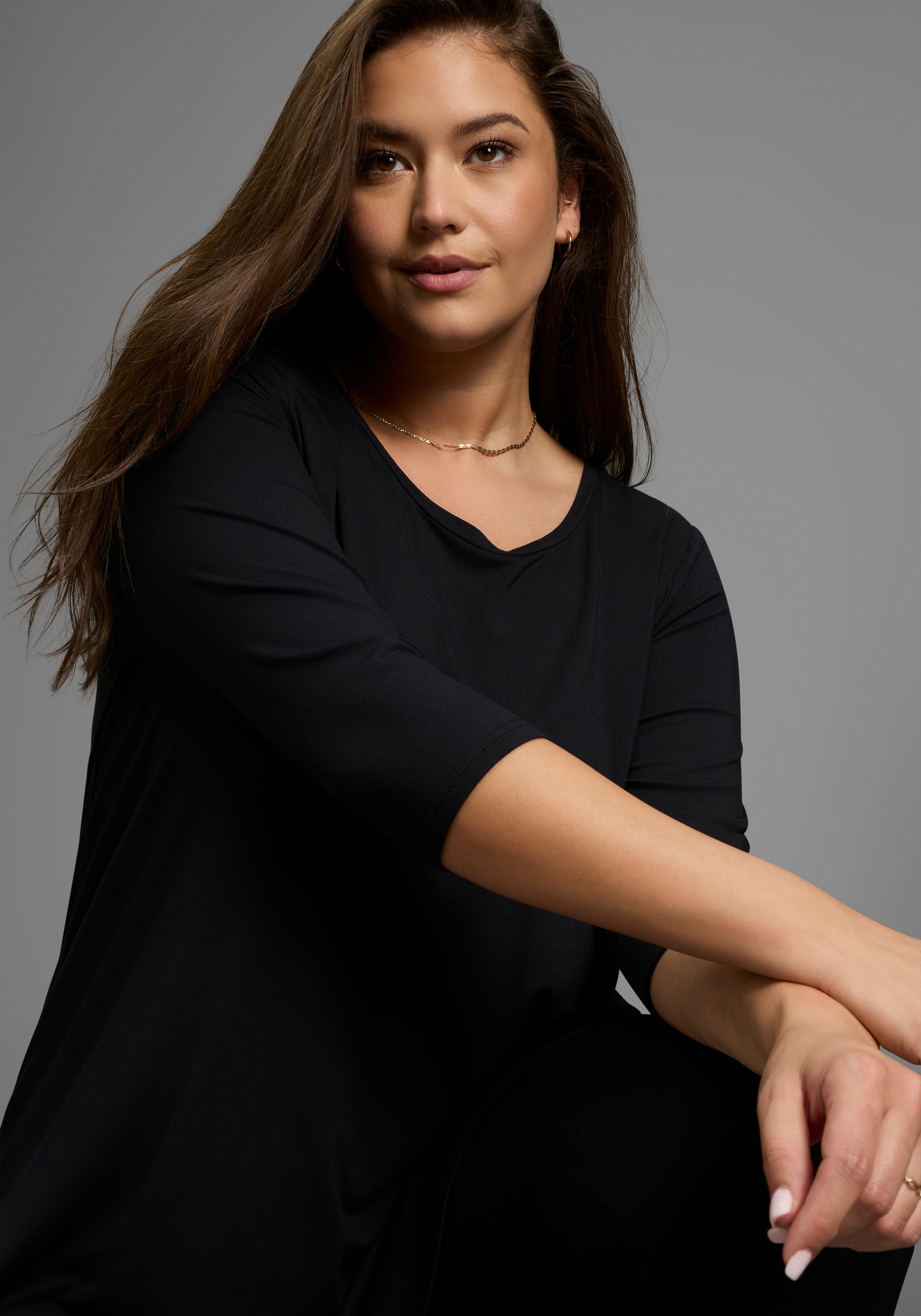 Laura Scott CURVE 3/4-Arm-Shirt, mit 3/4-Ärmeln – GROSSE GRÖSSEN