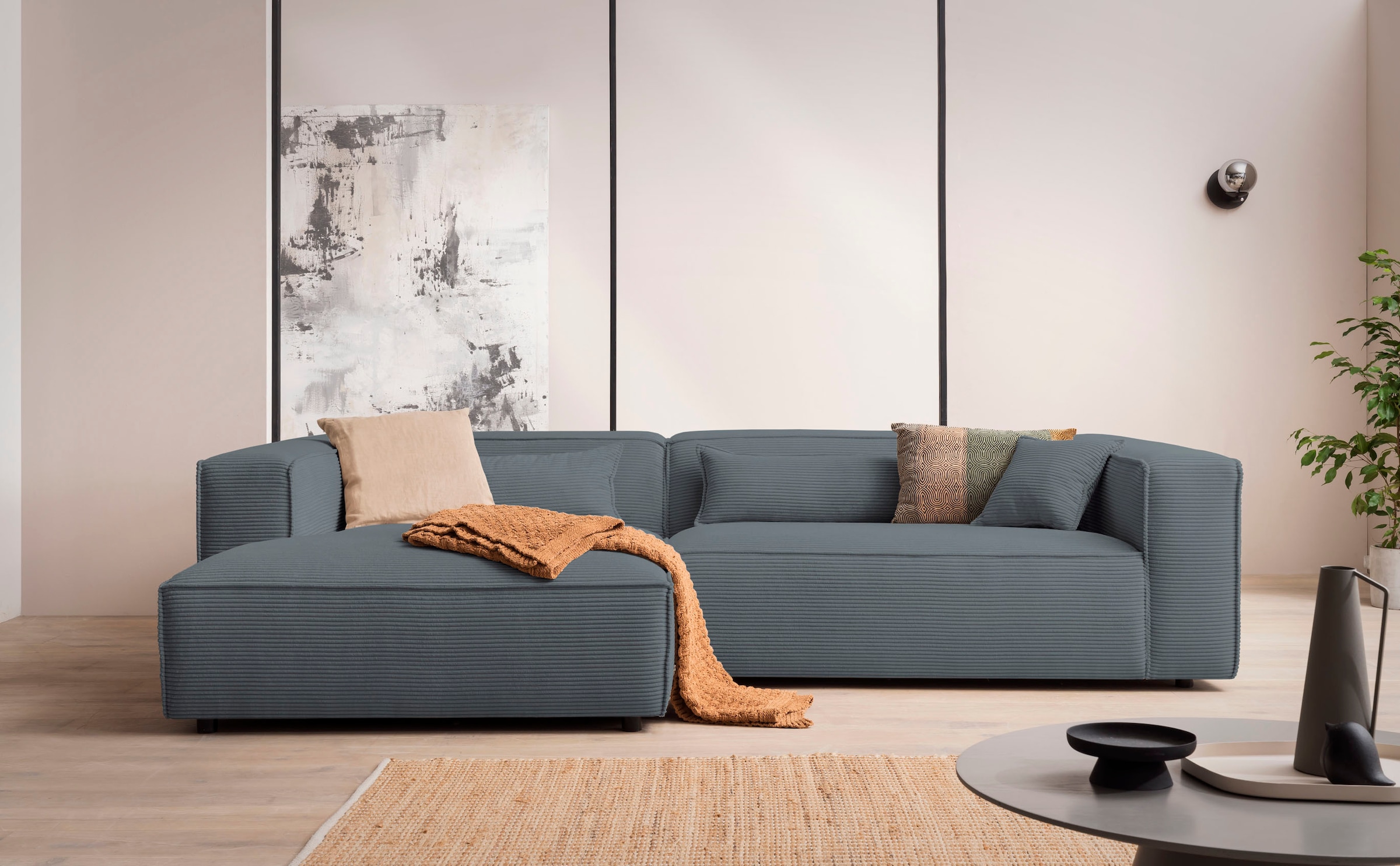 LeGer Home by Lena Gercke Ecksofa »PIARA XXL, Big-Sofa in Cord oder Leinenoptik, L-Form, mit Kedernaht«, wahlweise Ottomane rechts/links, schwarze Füsse, extra tiefe Sitzfläche
