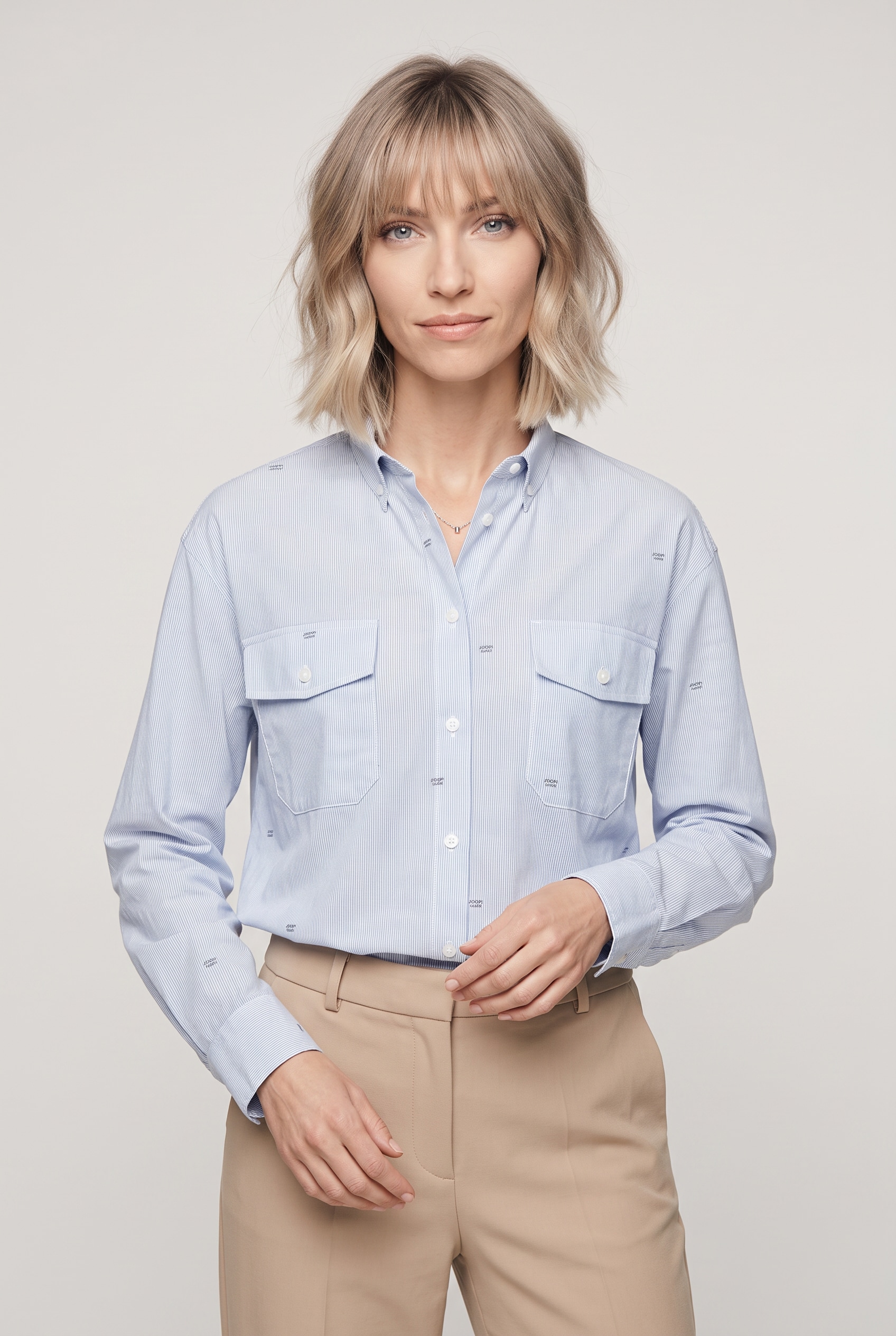 Image of JOOP Hemdbluse "Blakely" mit Button-Down-Kragen, Logo-Prints