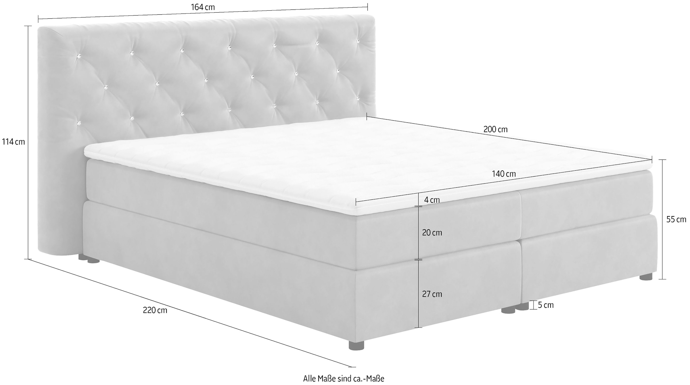 COTTA Lit boxspring »Castle« mit Strasssteinen im Kopfteil, inkl. Topper