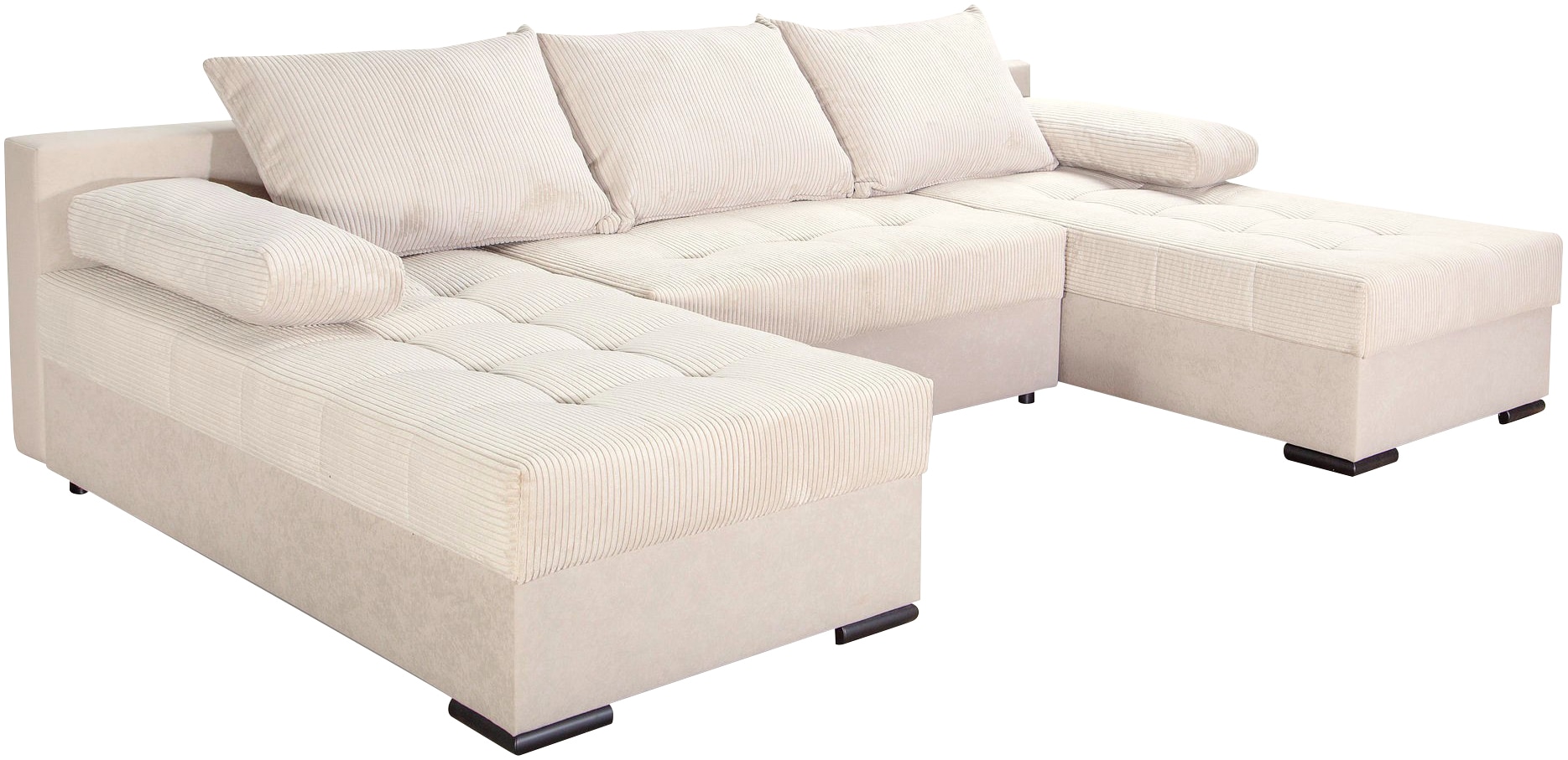 COLLECTION AB Wohnlandschaft »Josy, U-Form, Schlafsofa mit Bettkasten«, (Cord-/Mix), flexible Recamiere, Breite: 269cm, inklusive Rückenkissen, Cord/Mix