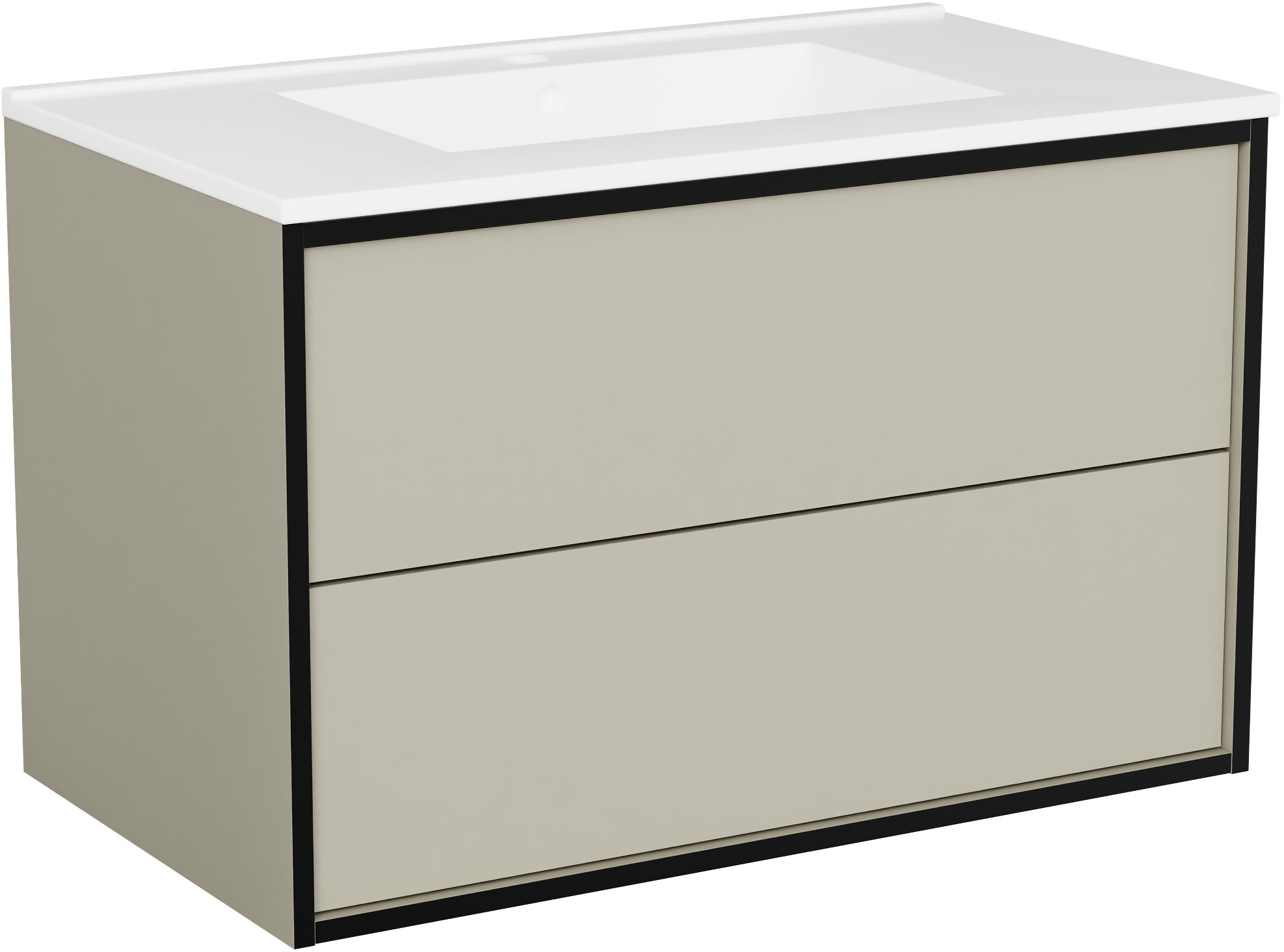 welltime Waschtisch "Waschbeckenunterschrank Line mit Waschbecken,Badmöbel,zwei Schubladen" Badschrank mit Waschbecken, Push to open, Maße B/H/T: 61/53/47 cm