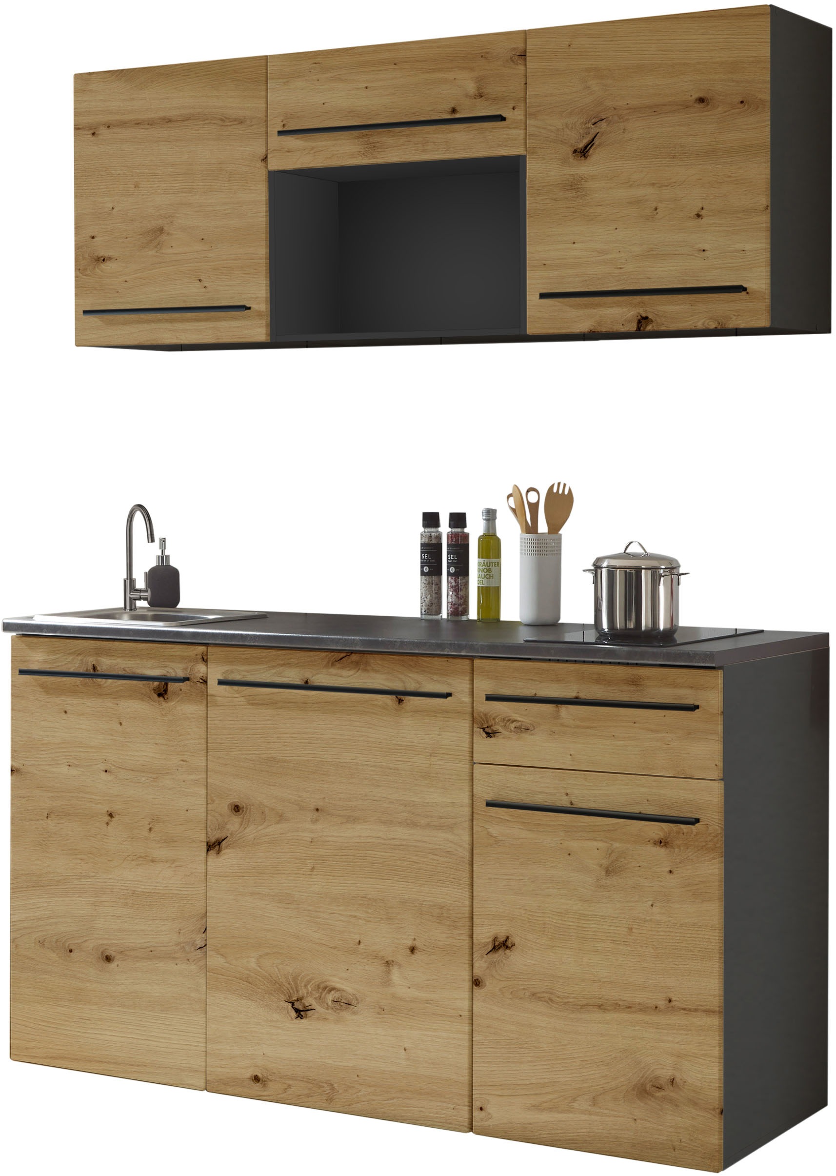 BASIC by Balculina Kitchenette »Jazz Singleküche« largeur 160 cm, avec appareils électriques et micro-ondes en option