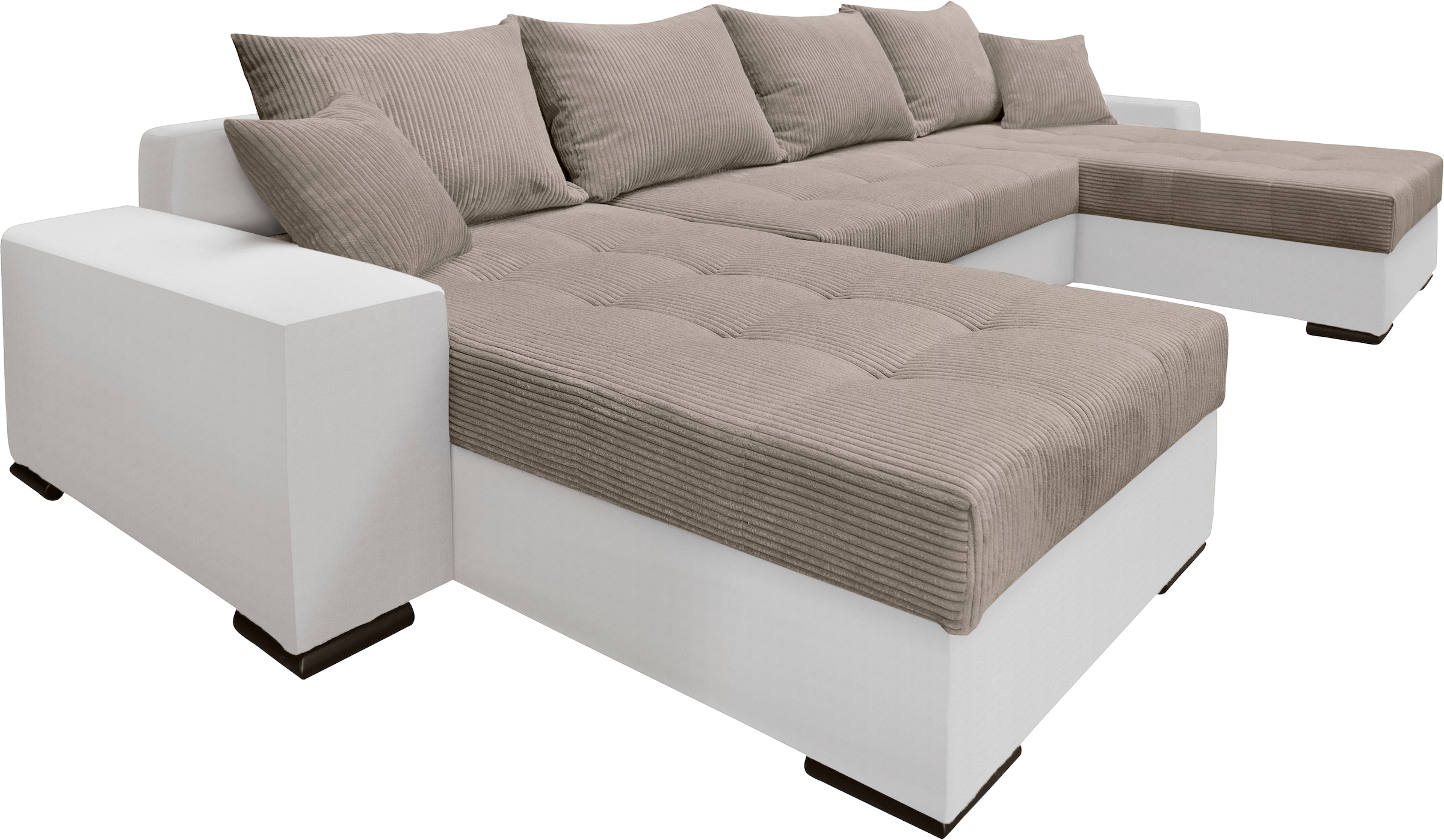 COLLECTION AB Wohnlandschaft »XL-Josy U-Form, Breite 313 cm, Cord-/Mix«, inkl. Bettfunktion, Bettkasten, mit 4 gleich grossen Rückenkissen