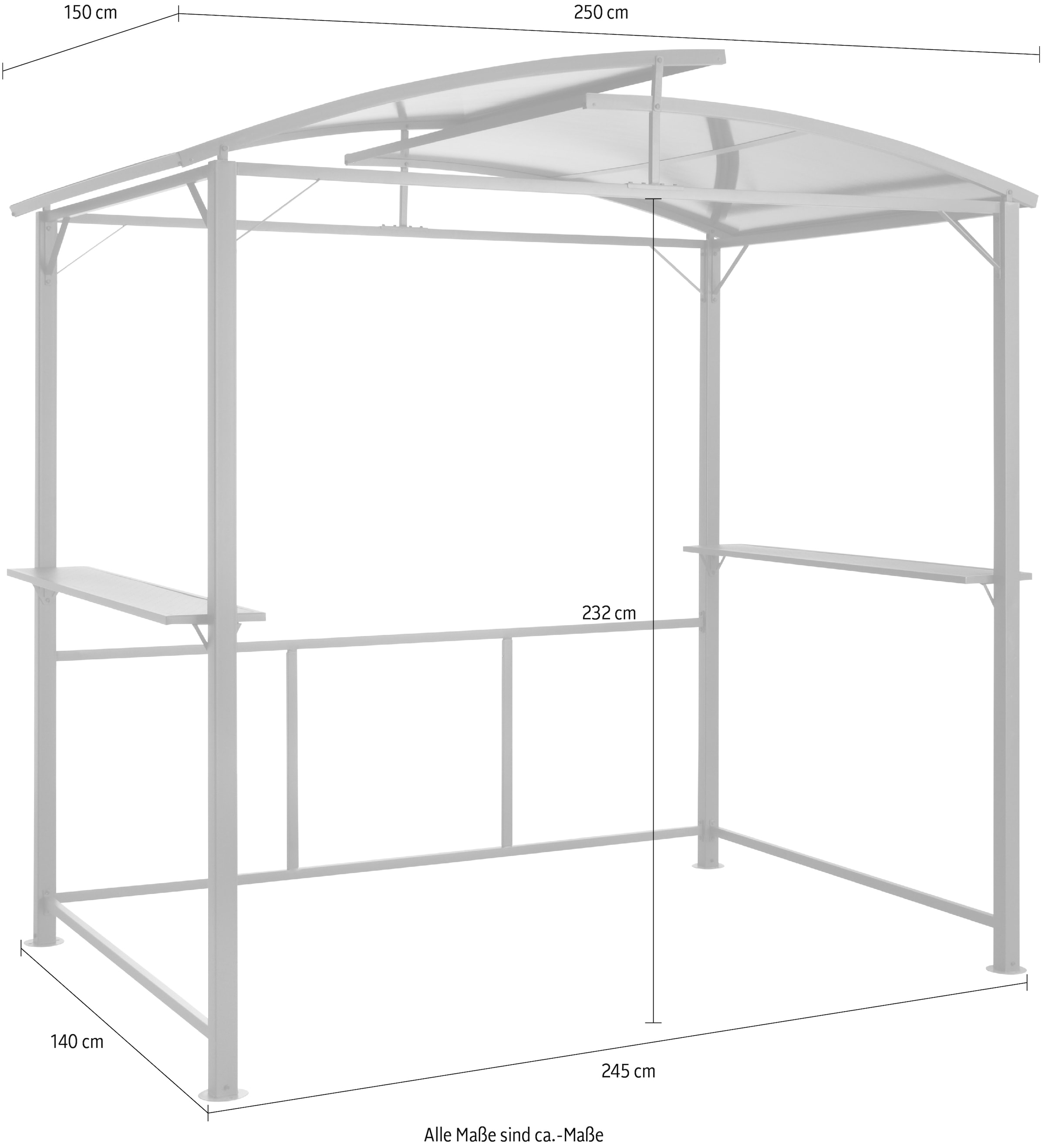 KONIFERA Grillpavillon »Roma«, BxT: 250x140 cm, Stahlgestell, Polycarbonat-Dachplatten