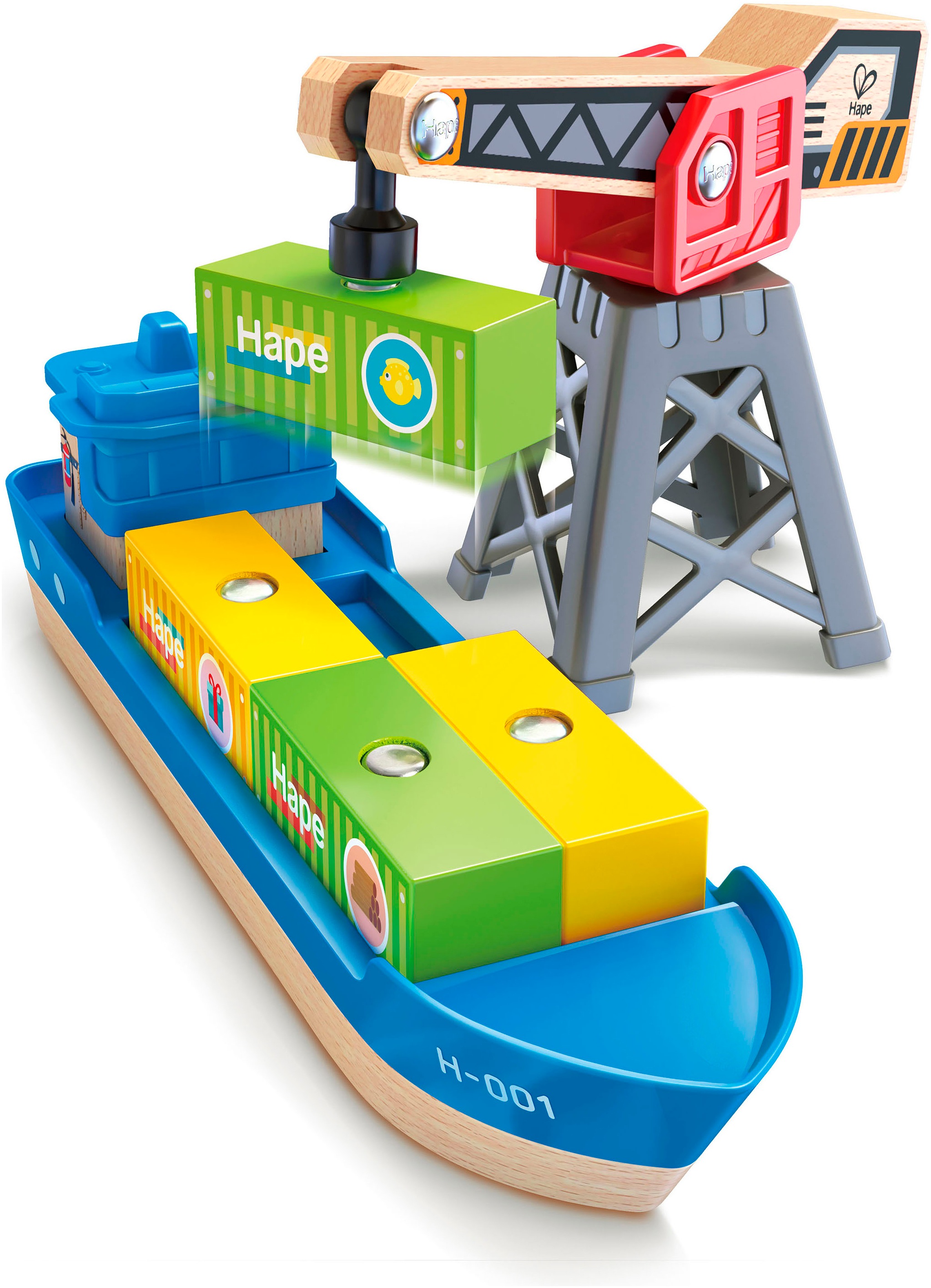 Hape Bateau jouet »Frachtschiff und Hafenkran«