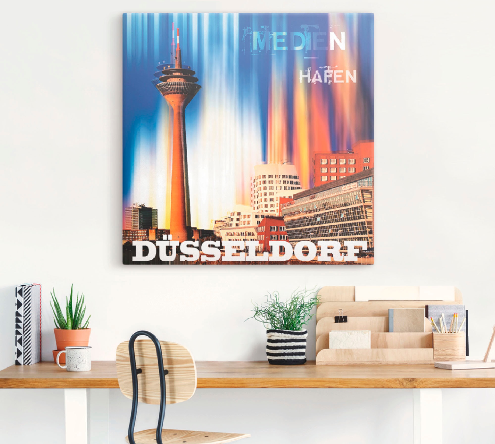 Artland Leinwandbild »Düsseldorf Skyline Abstrakt 03«, Deutschland, (1 St.), auf Keilrahmen gespannt