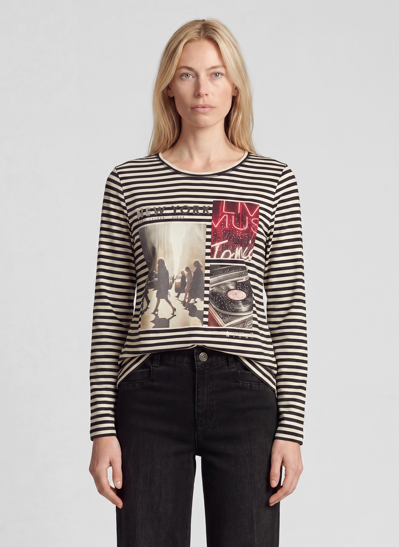 Image of Rabe Langarmshirt im Streifen-Design und mit Print