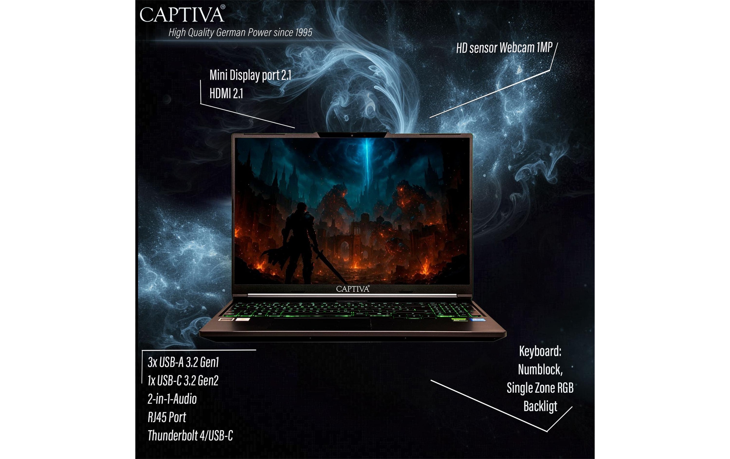 CAPTIVA Notebook »Highend Gaming I98-135CH« 40,64 cm / 16 ″ Intel Core i7 GeForceRTX5070 2.000 GB SSD