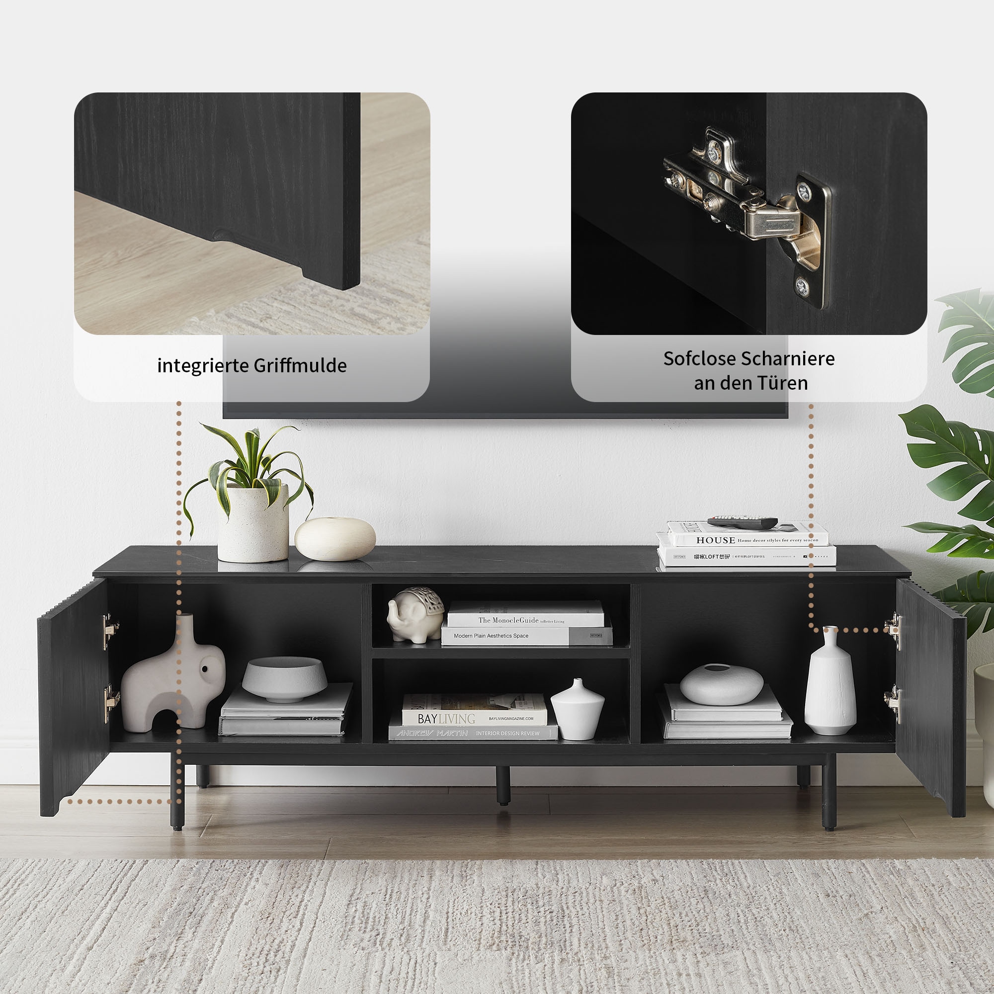 GOODproduct Tableau TV »Candise« Sintersteinplatte, Soft-Close-Funktion, FSC-zertifiziertem Eschenholz