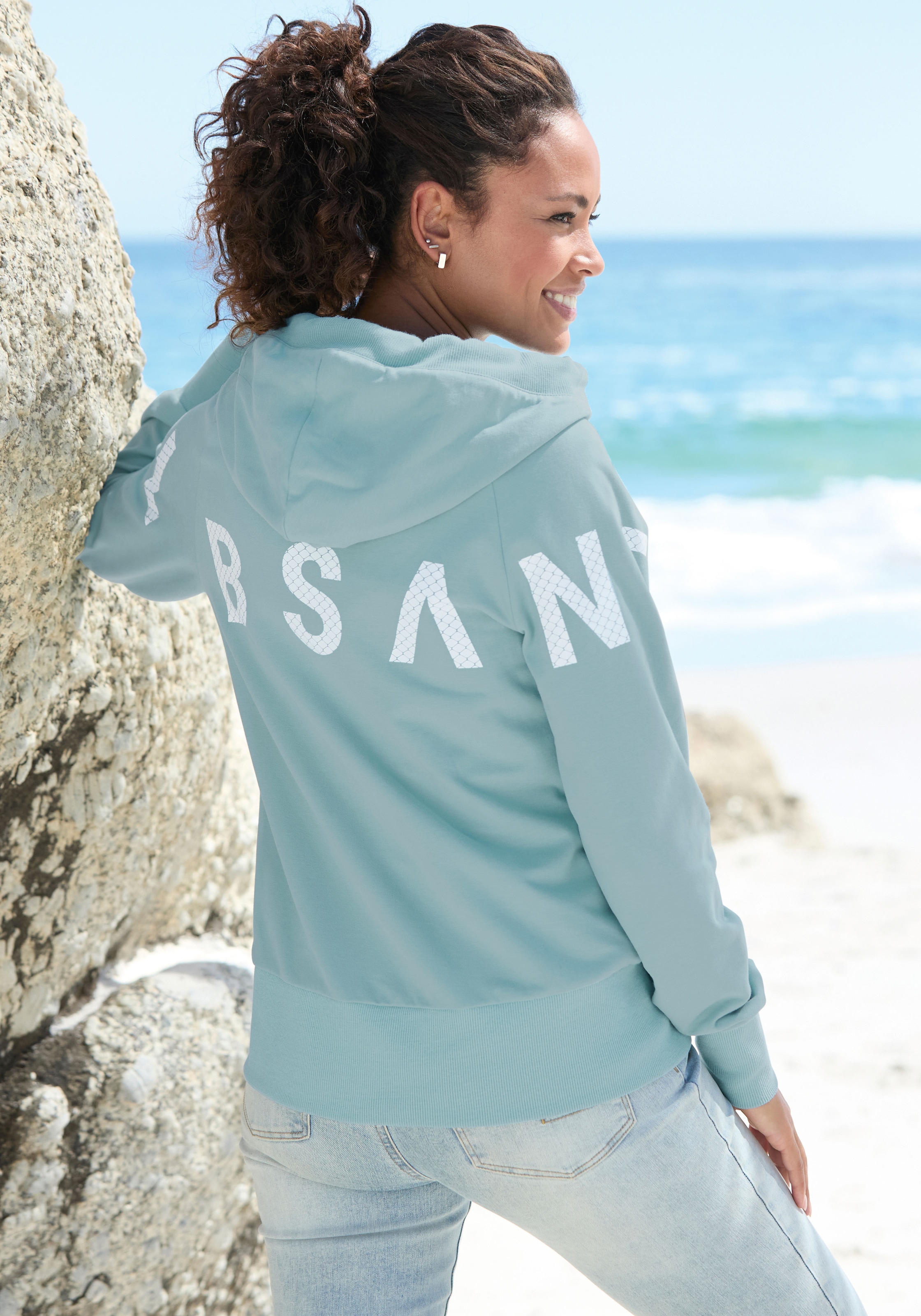 Elbsand Kapuzensweatjacke »Kalea« mit grossem Logodruck hinten, bequeme Freizeitjacke mit Taschen