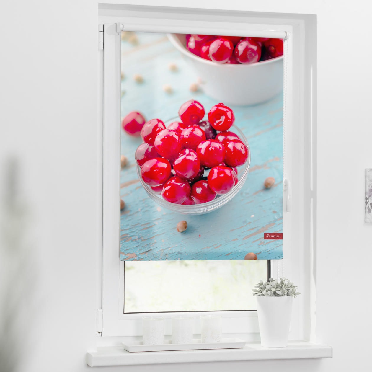 Image of LICHTBLICK ORIGINAL Seitenzugrollo »Rollo Klemmfix, ohne Bohren, Verdunkelung, Kirschen - Rot«, verdunkelnd, Verdunkelung-energiesparend, freihängend bei Ackermann Versand Schweiz