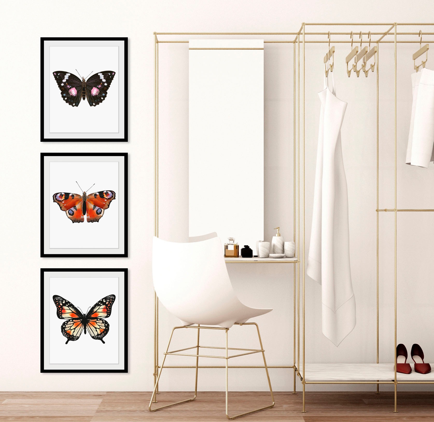 Image of queence Bild "Anastasia" Insekten Kunst Schmetterlinge Schwarz-Weiss 1 Stk. tlg. HD Premium Poster-Druck inkl. Holzrahmen